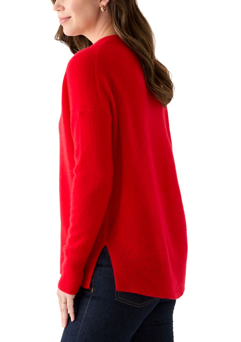 Womens V-Neck Split Hem Cashmere Sweater