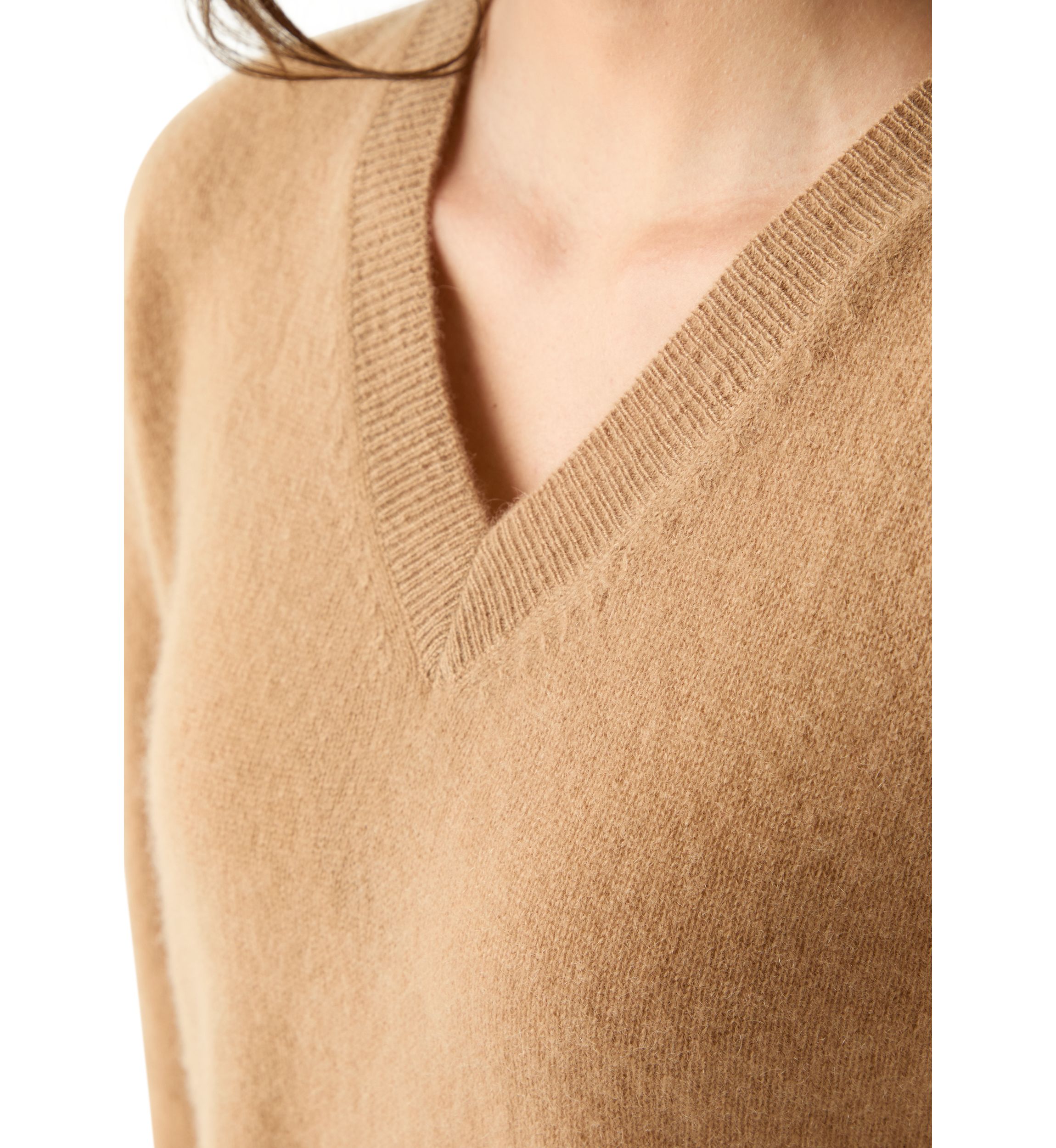 Womens V-Neck Split Hem Cashmere Sweater