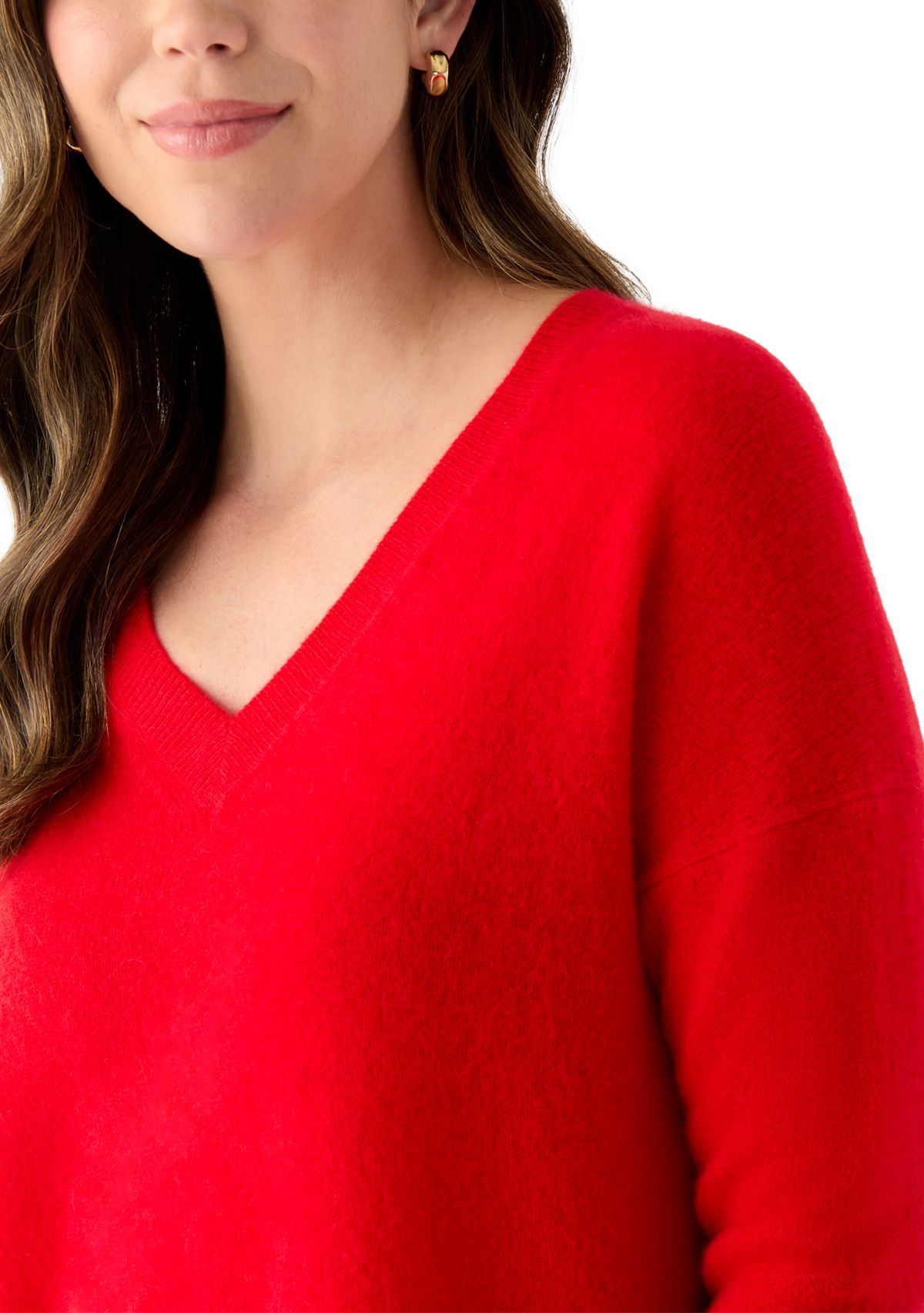 Womens V-Neck Split Hem Cashmere Sweater