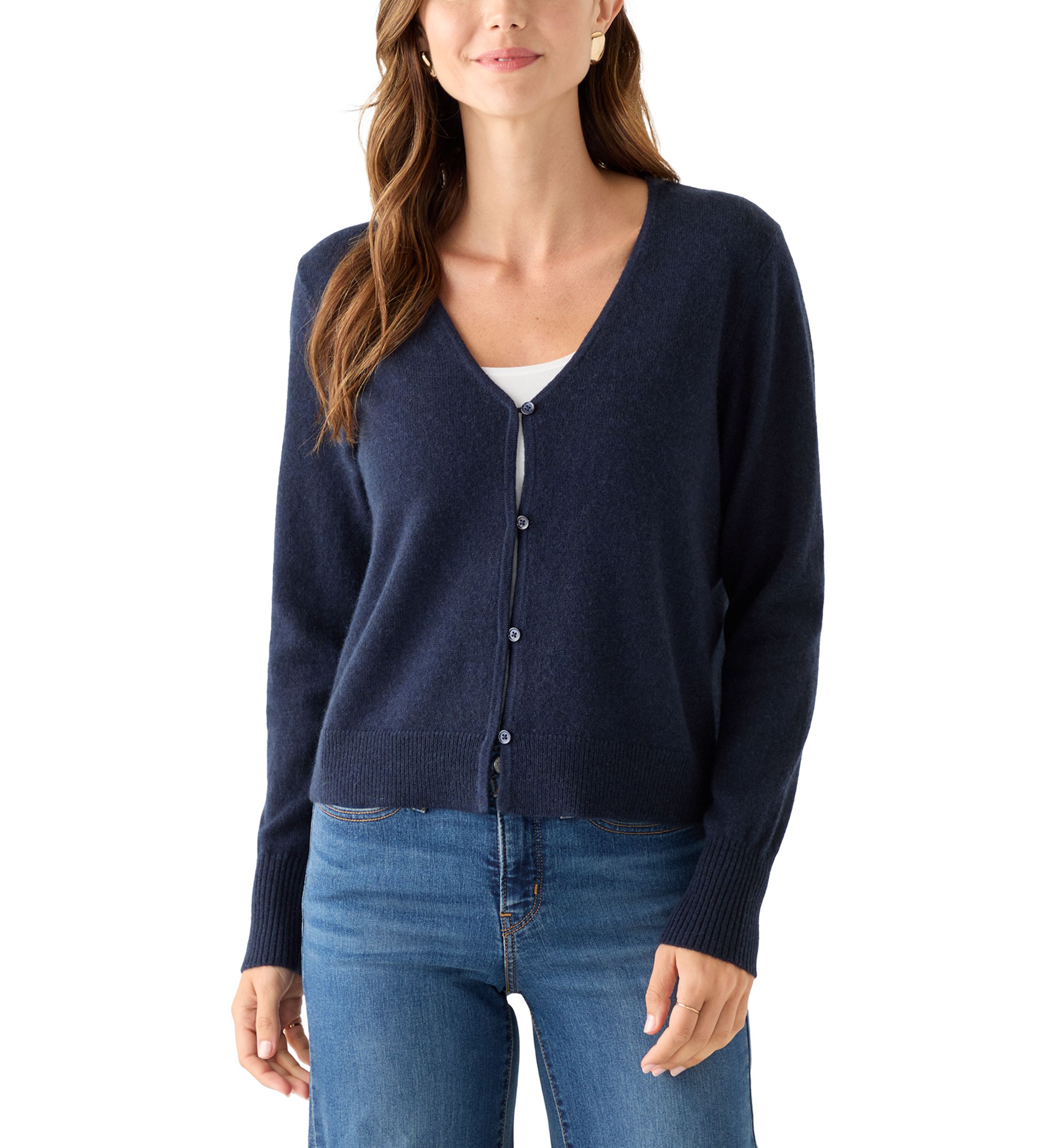 Womens V-Neck Button Front Cashmere Cardigan 