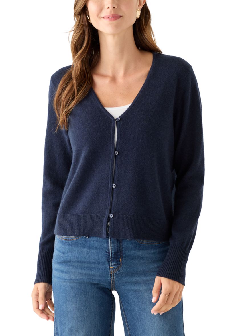 Womens V-Neck Button Front Cashmere Cardigan 