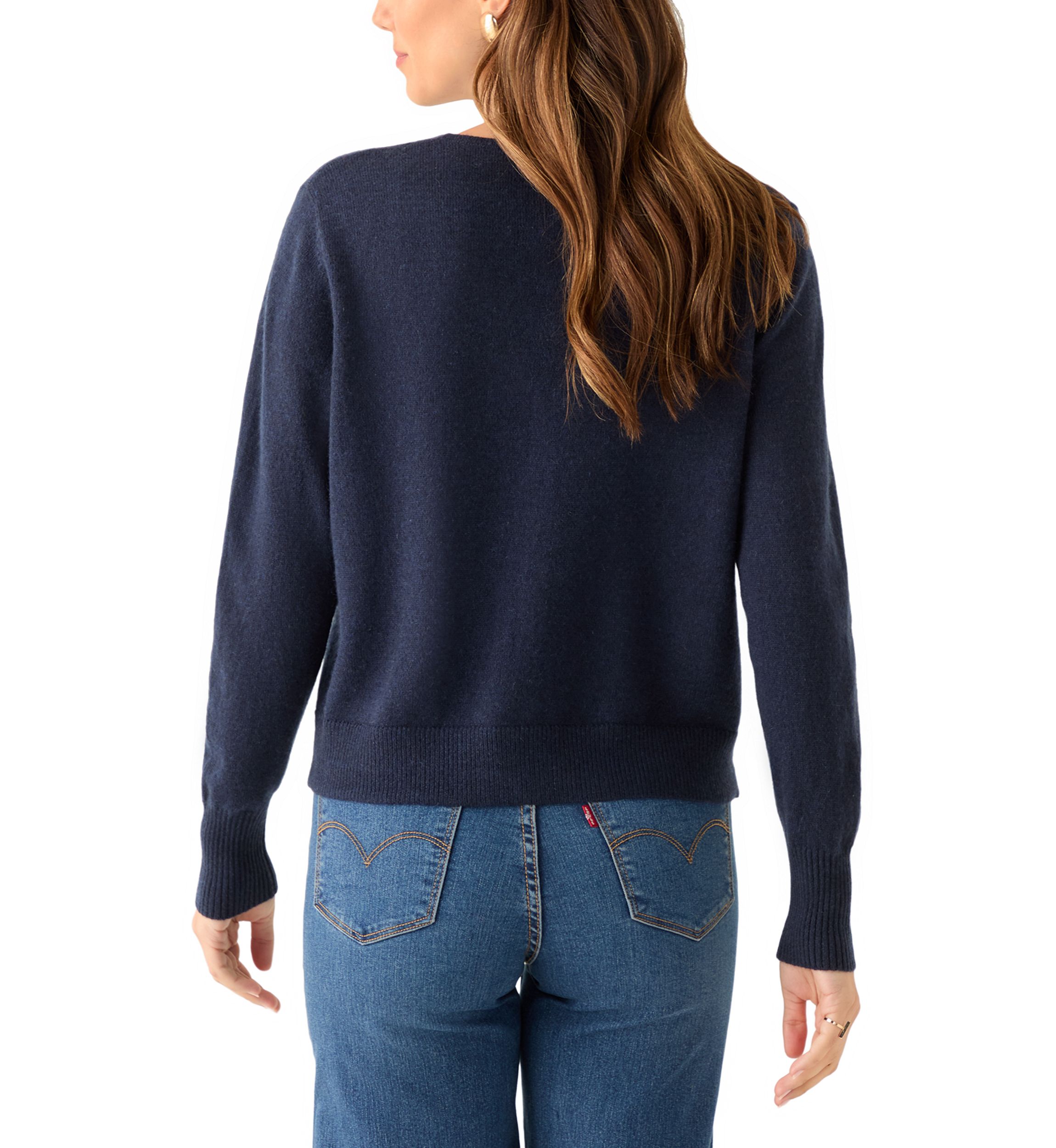 Womens V-Neck Button Front Cashmere Cardigan 