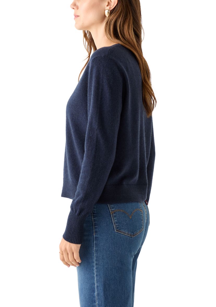 Womens V-Neck Button Front Cashmere Cardigan 