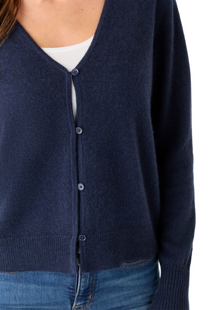 Womens V-Neck Button Front Cashmere Cardigan 