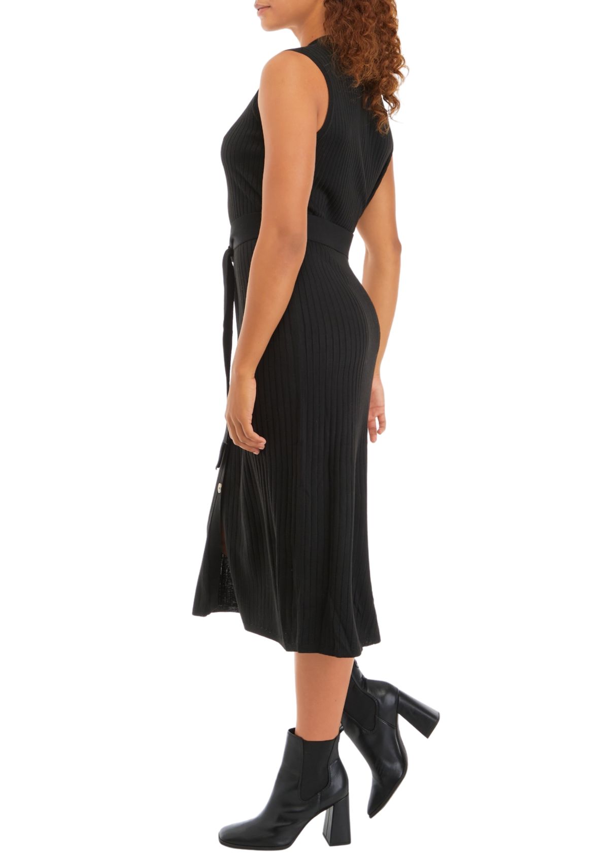 Womens Sleeveless Button Front Sweater Dress