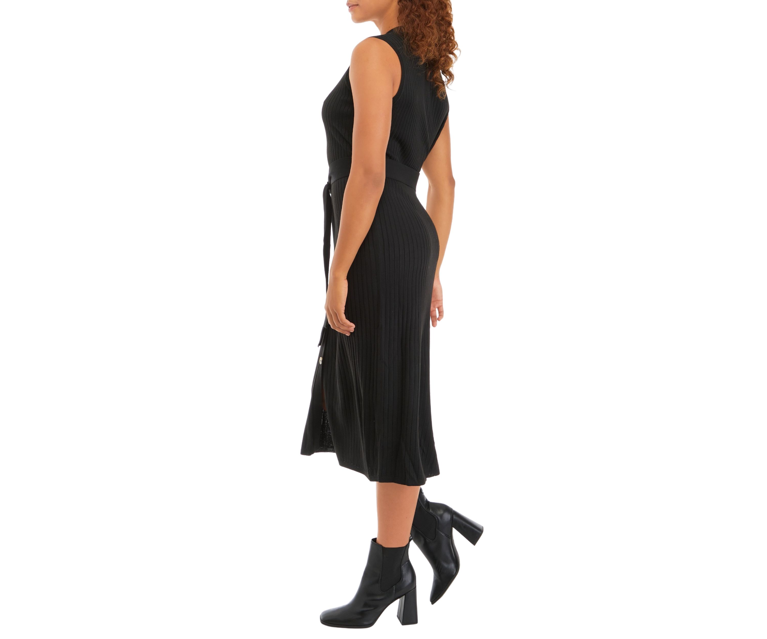 Womens Sleeveless Button Front Sweater Dress