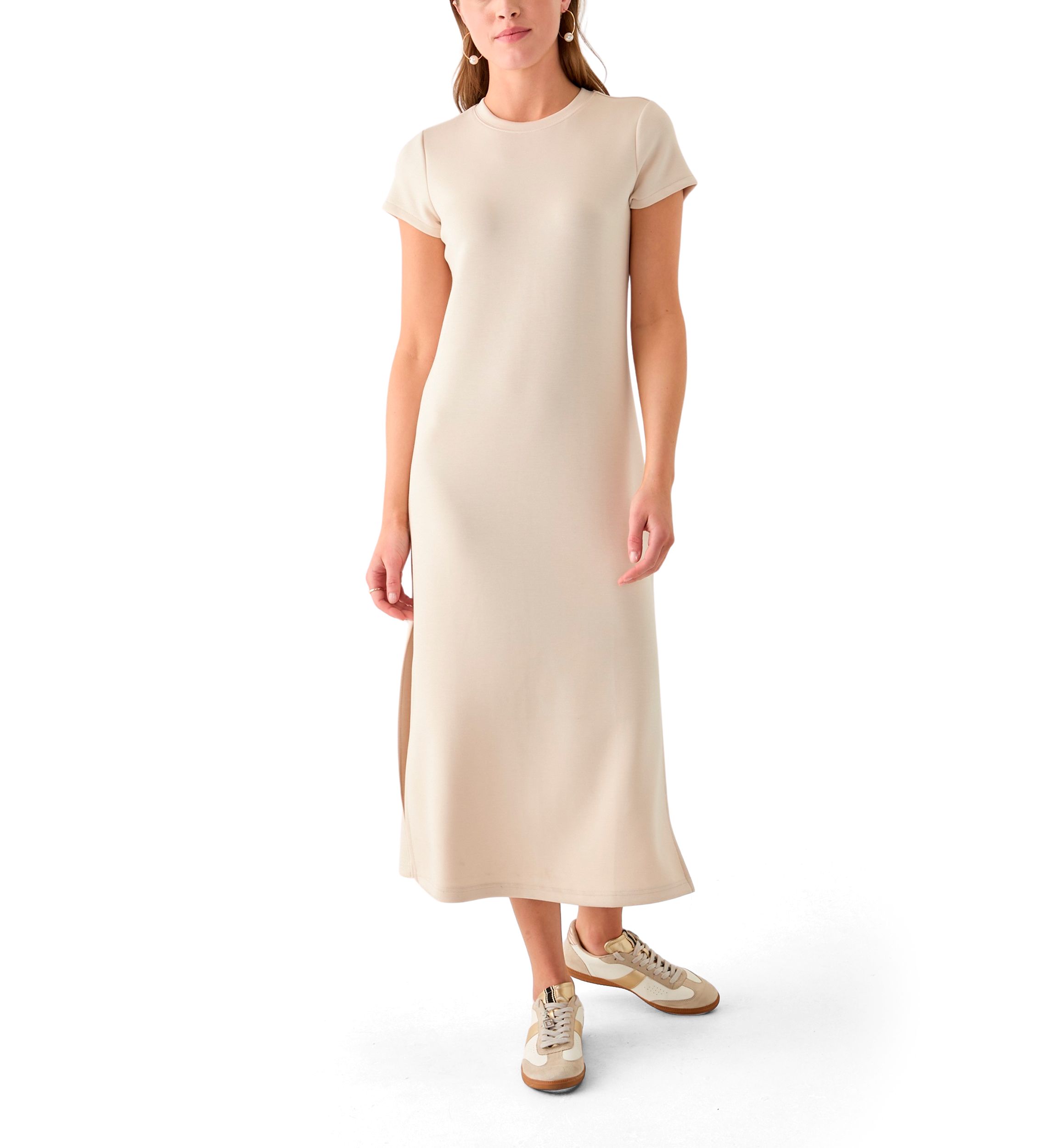 Womens Short Sleeve Scuba Midi Dress
