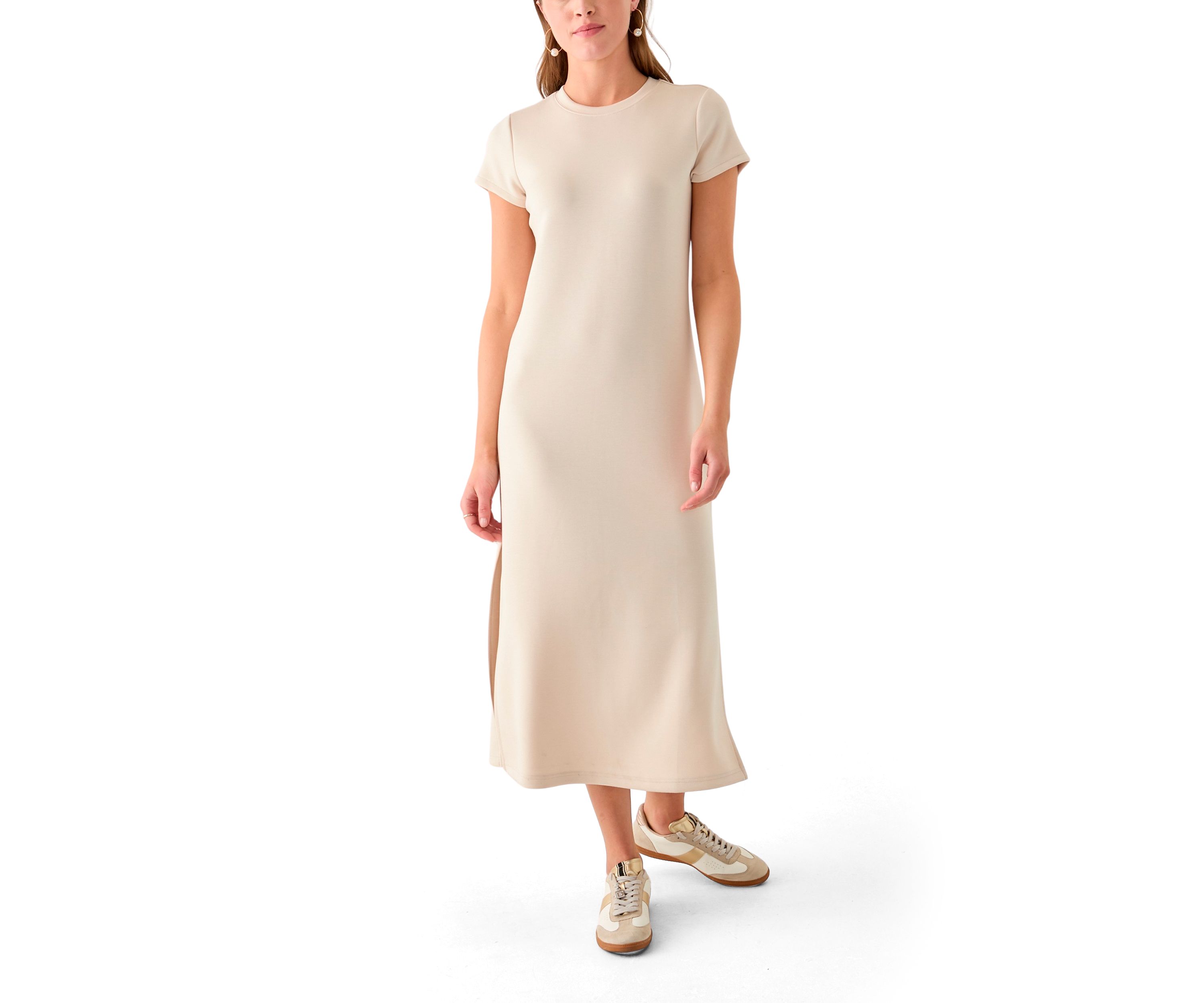 Womens Short Sleeve Scuba Midi Dress