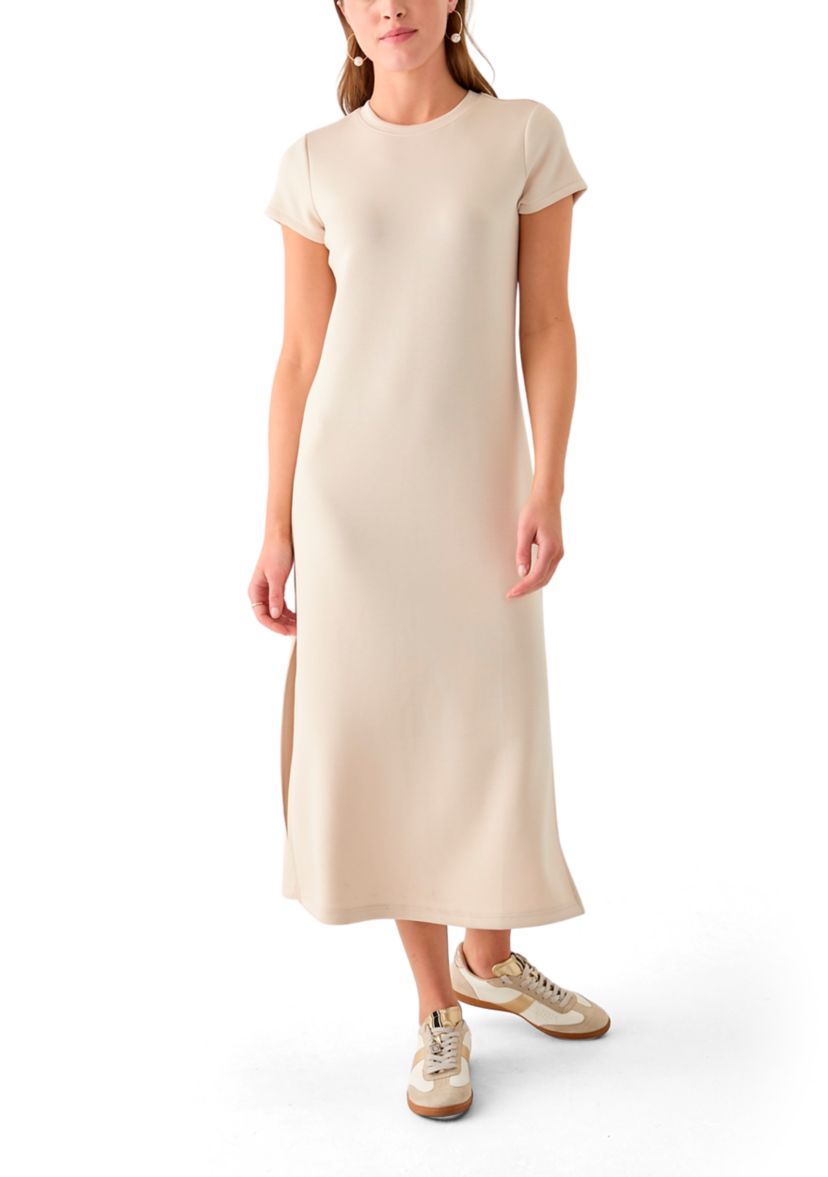 Womens Short Sleeve Scuba Midi Dress