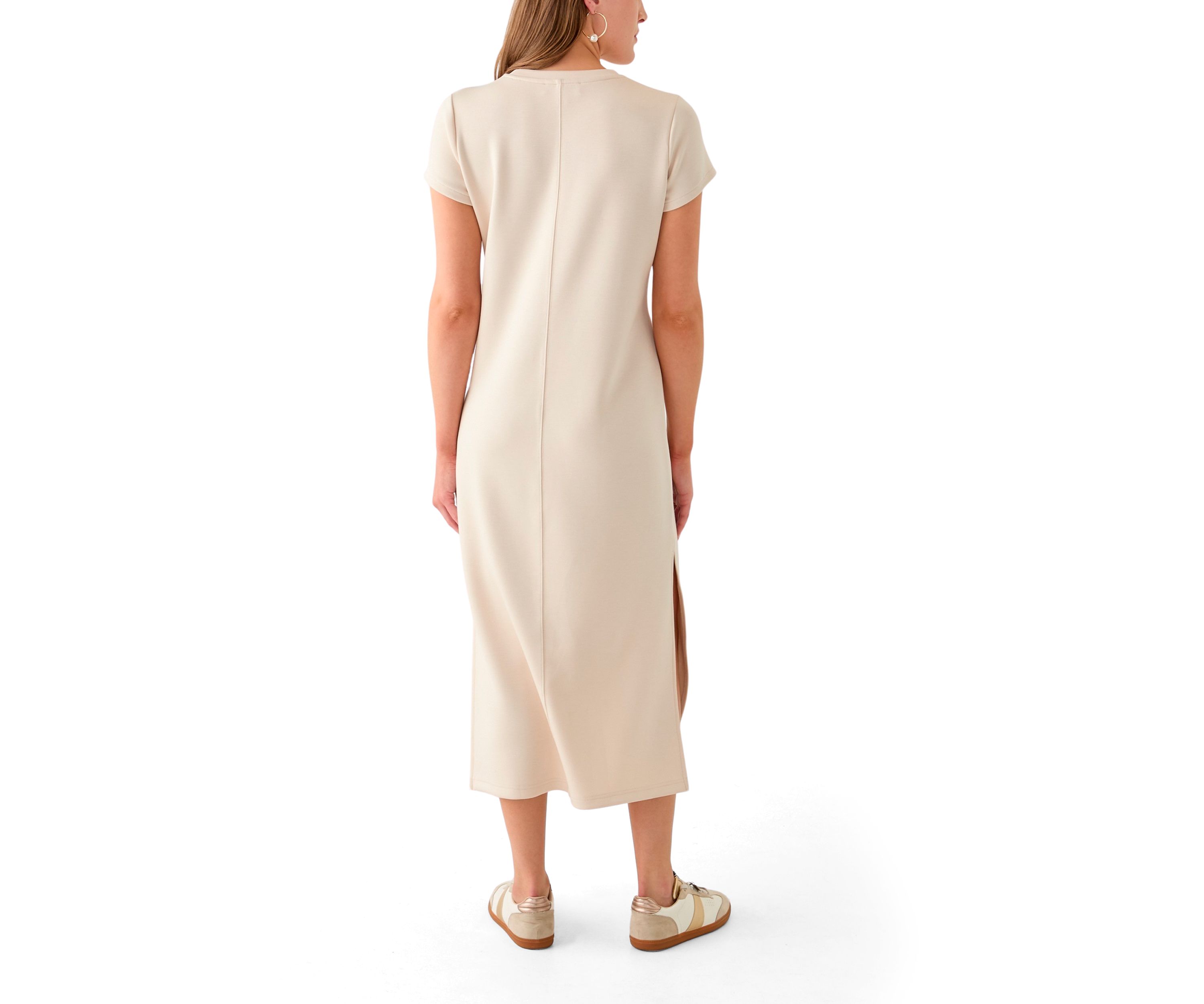 Womens Short Sleeve Scuba Midi Dress