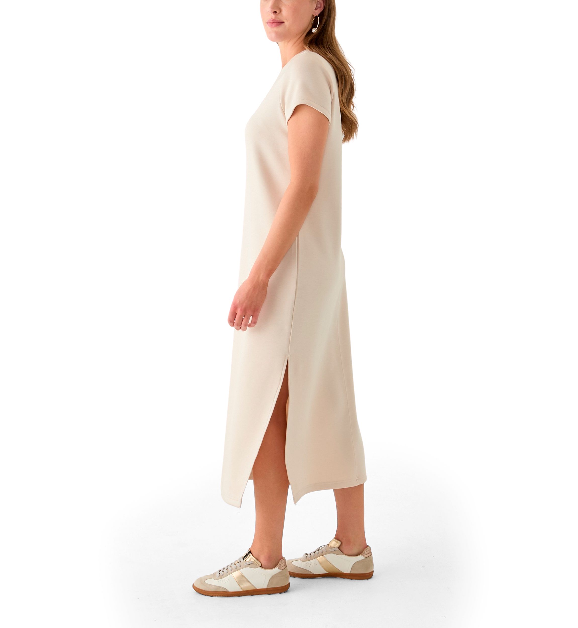 Womens Short Sleeve Scuba Midi Dress