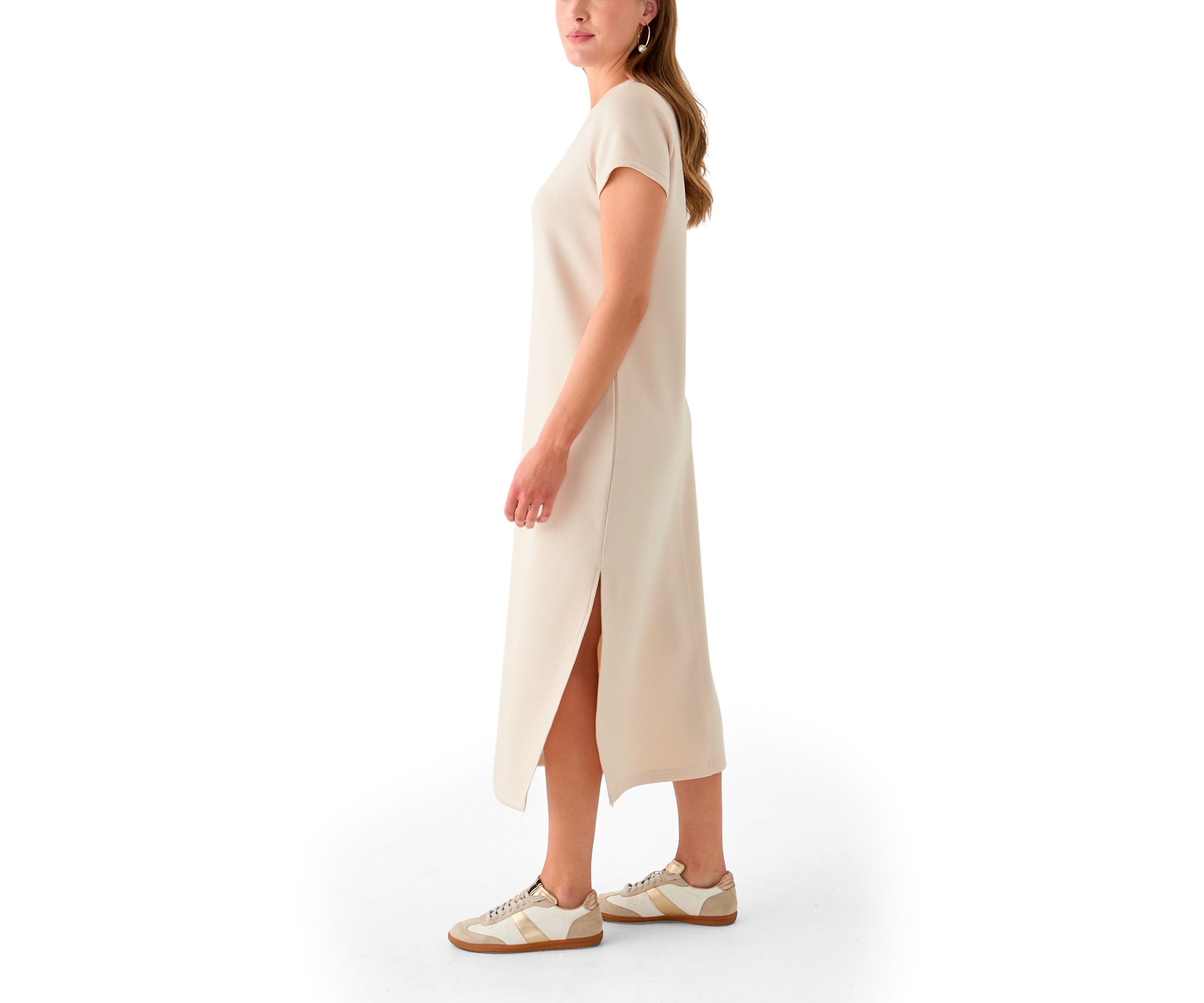 Womens Short Sleeve Scuba Midi Dress