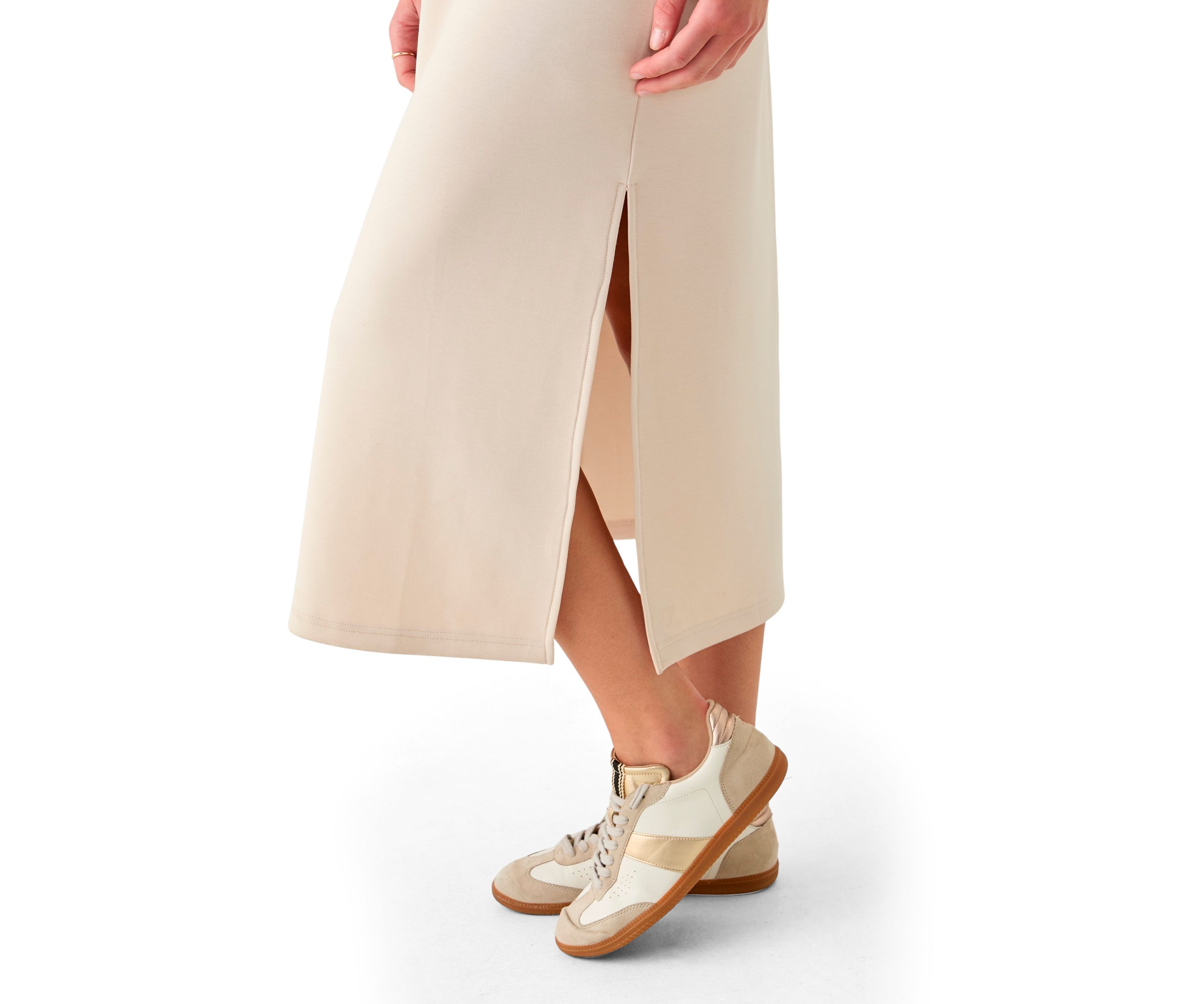Womens Short Sleeve Scuba Midi Dress