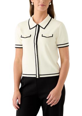 Jason Wu Women's Short Sleeve Faux Pearl Button Up Polo Shirt | Belk