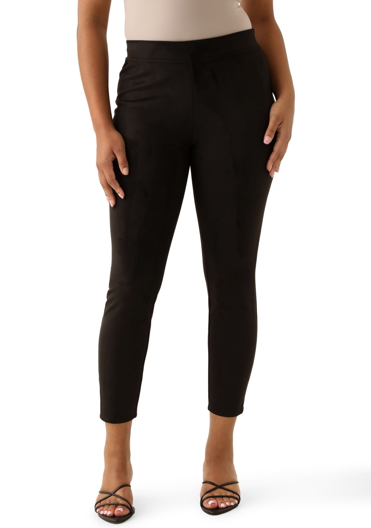 Womens Pull On Faux Suede Slim Ankle Pants