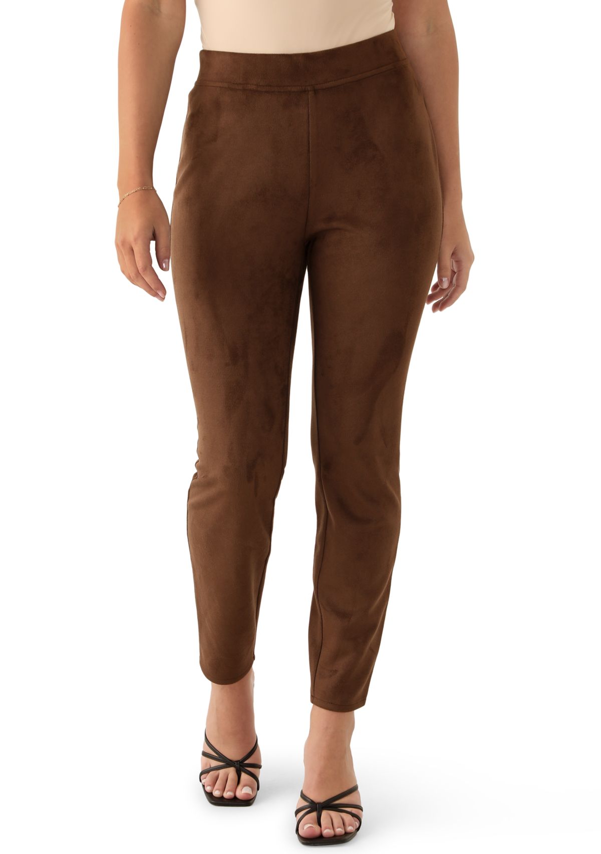 Womens Pull On Faux Suede Slim Ankle Pants