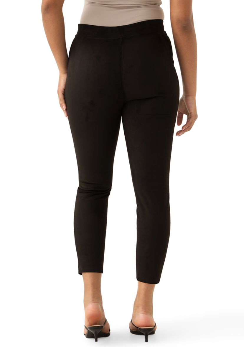 Womens Pull On Faux Suede Slim Ankle Pants