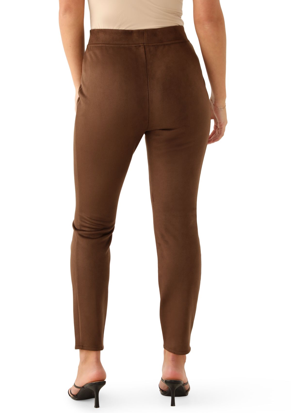 Womens Pull On Faux Suede Slim Ankle Pants