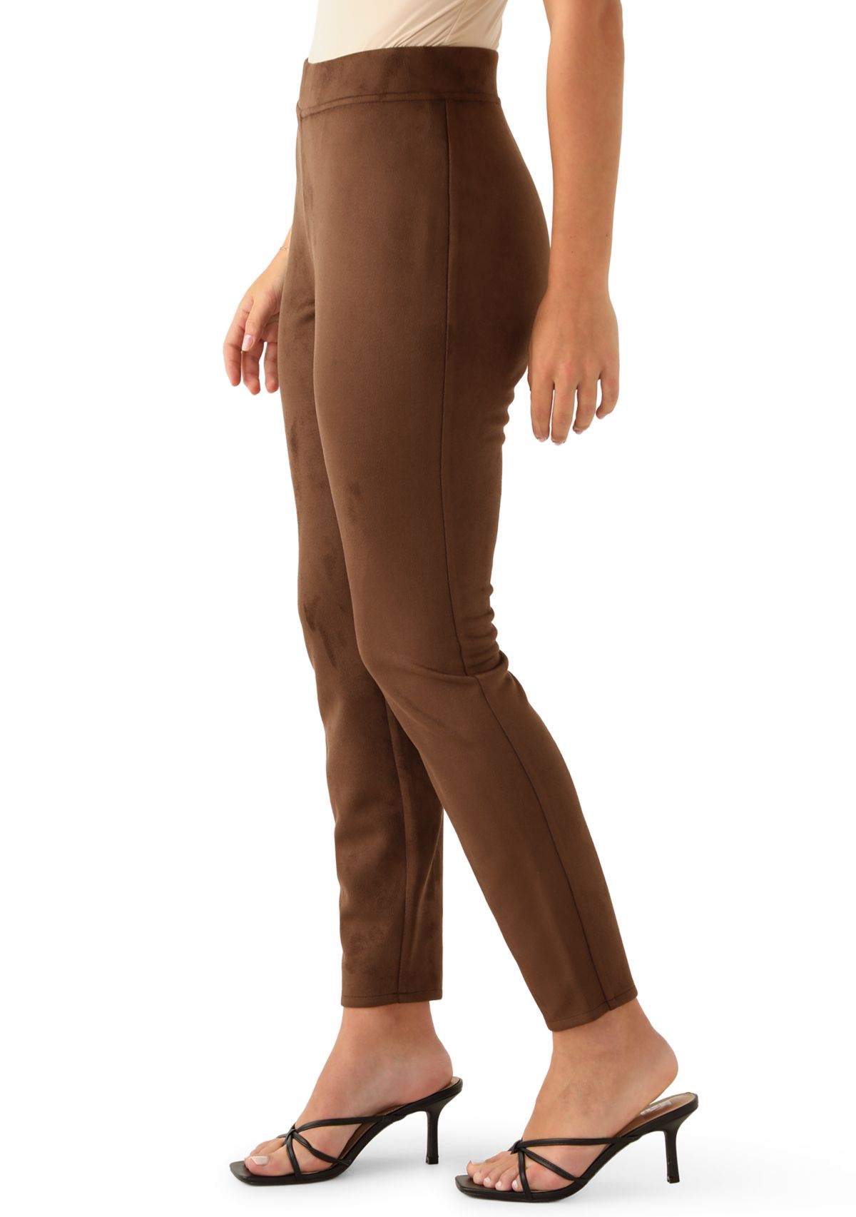 Womens Pull On Faux Suede Slim Ankle Pants