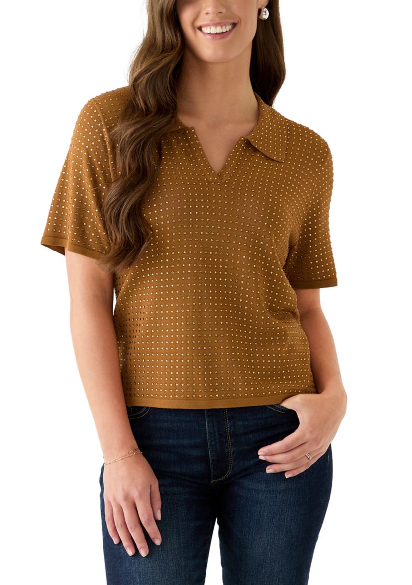 Womens Short Sleeve Johnny Collar Top