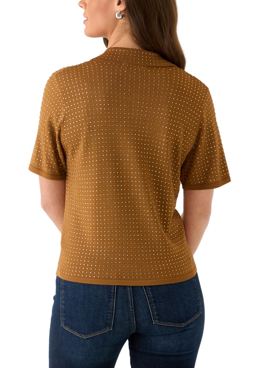 Womens Short Sleeve Johnny Collar Top