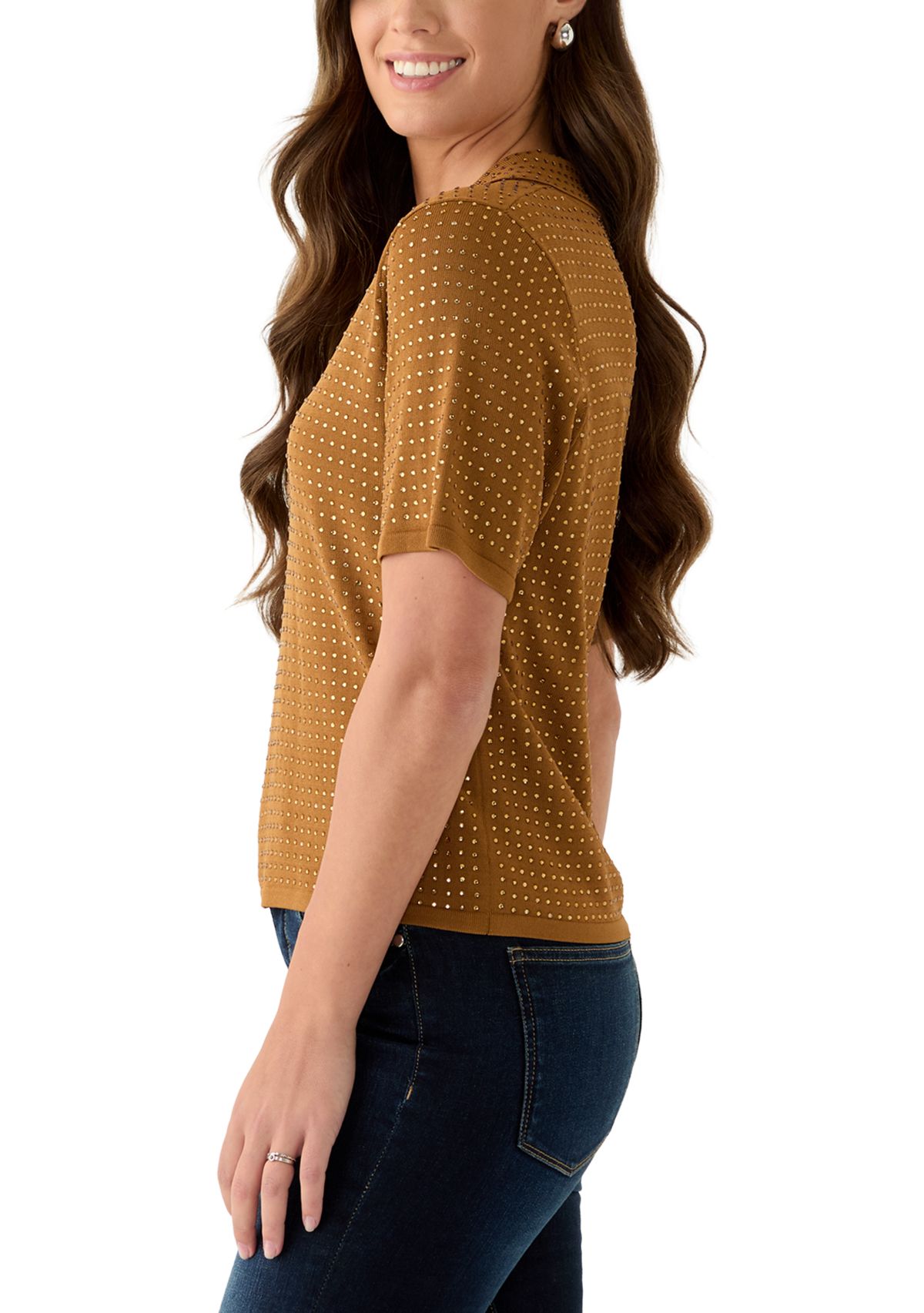 Womens Short Sleeve Johnny Collar Top