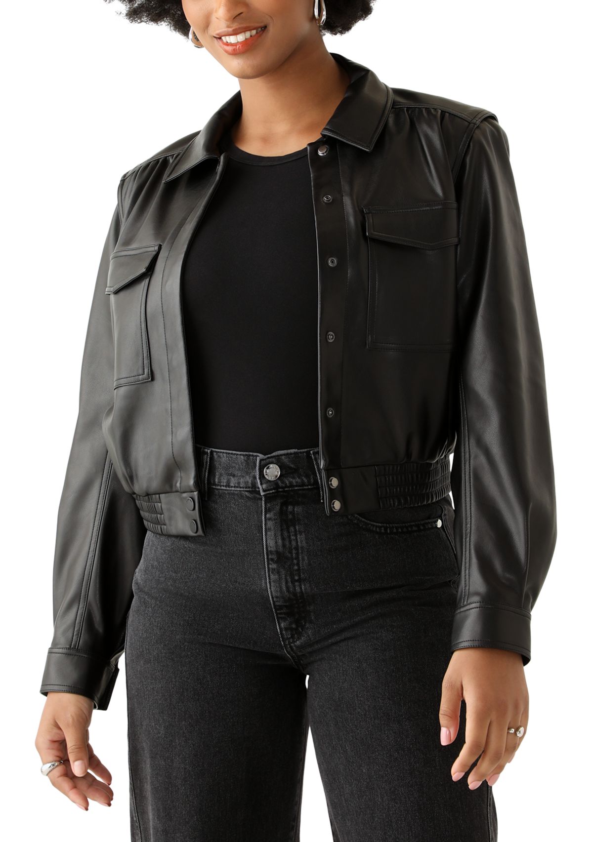 Womens Faux Leather Collard Jacket