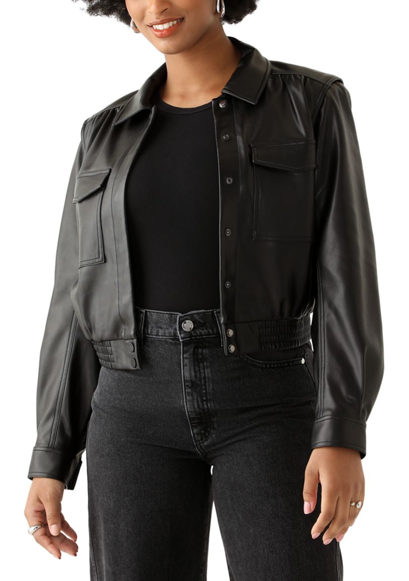 Womens Faux Leather Collard Jacket