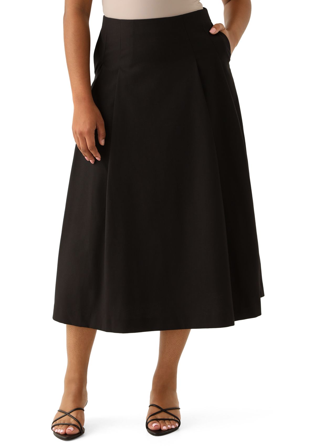 Womens Pleated Flared Midi Skirt