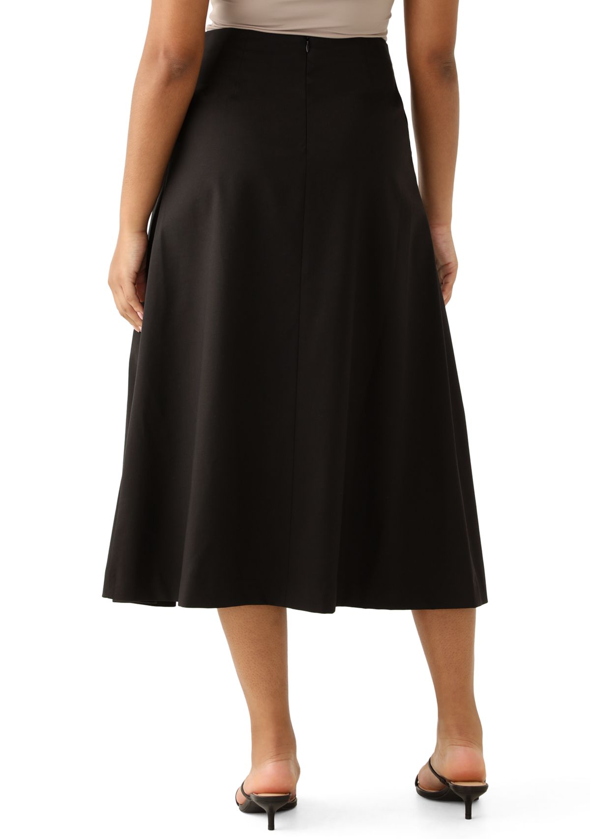 Womens Pleated Flared Midi Skirt