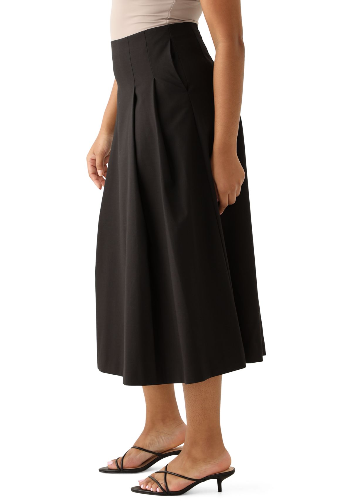 Womens Pleated Flared Midi Skirt
