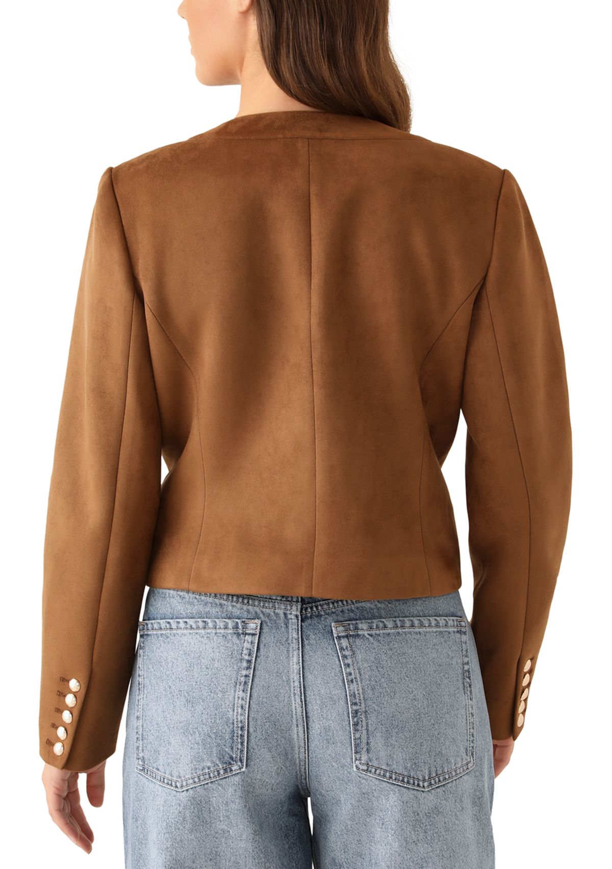 Womens Open Button Front Suede Jacket