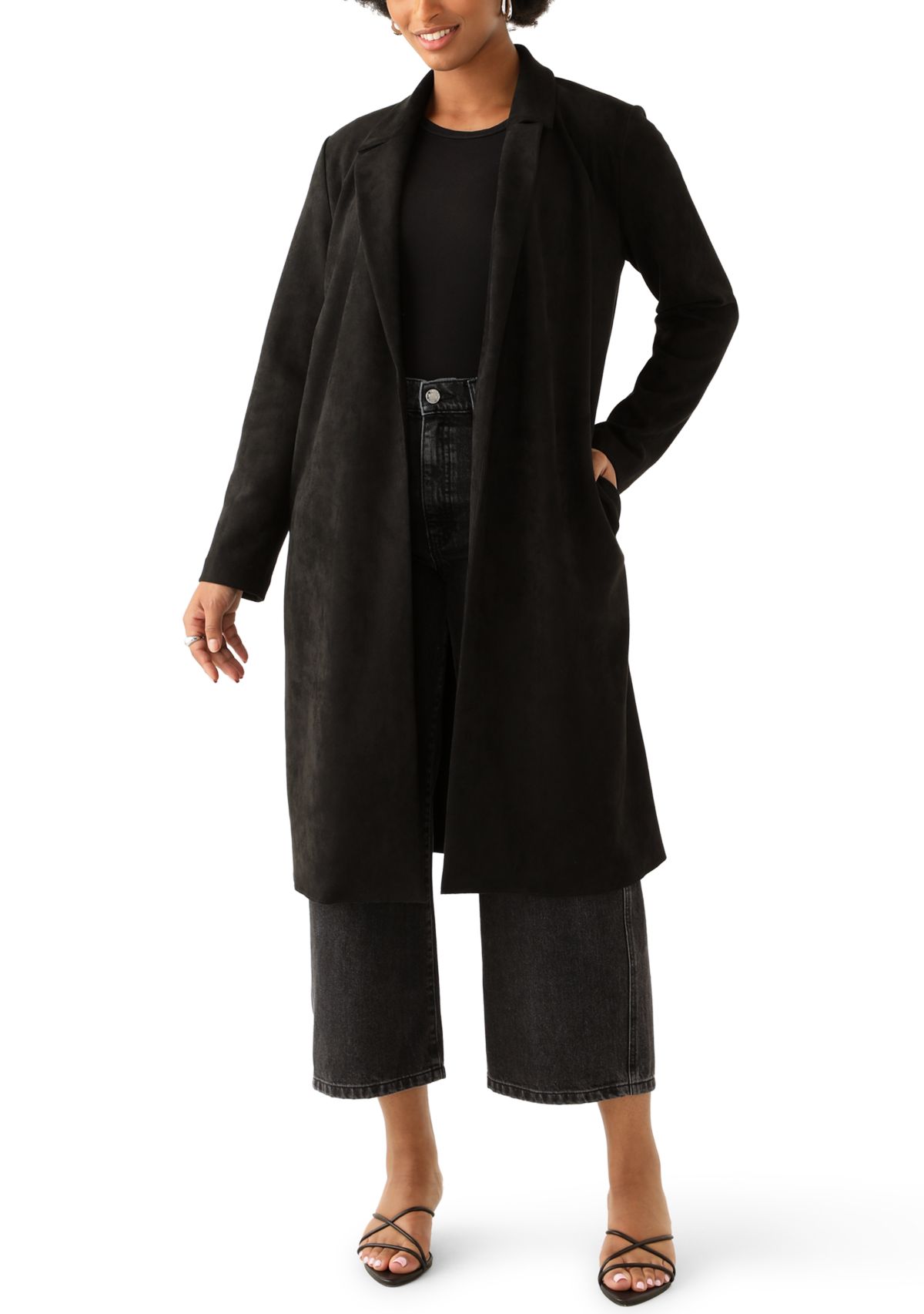 Womens Open Front Faux Suede Jacket