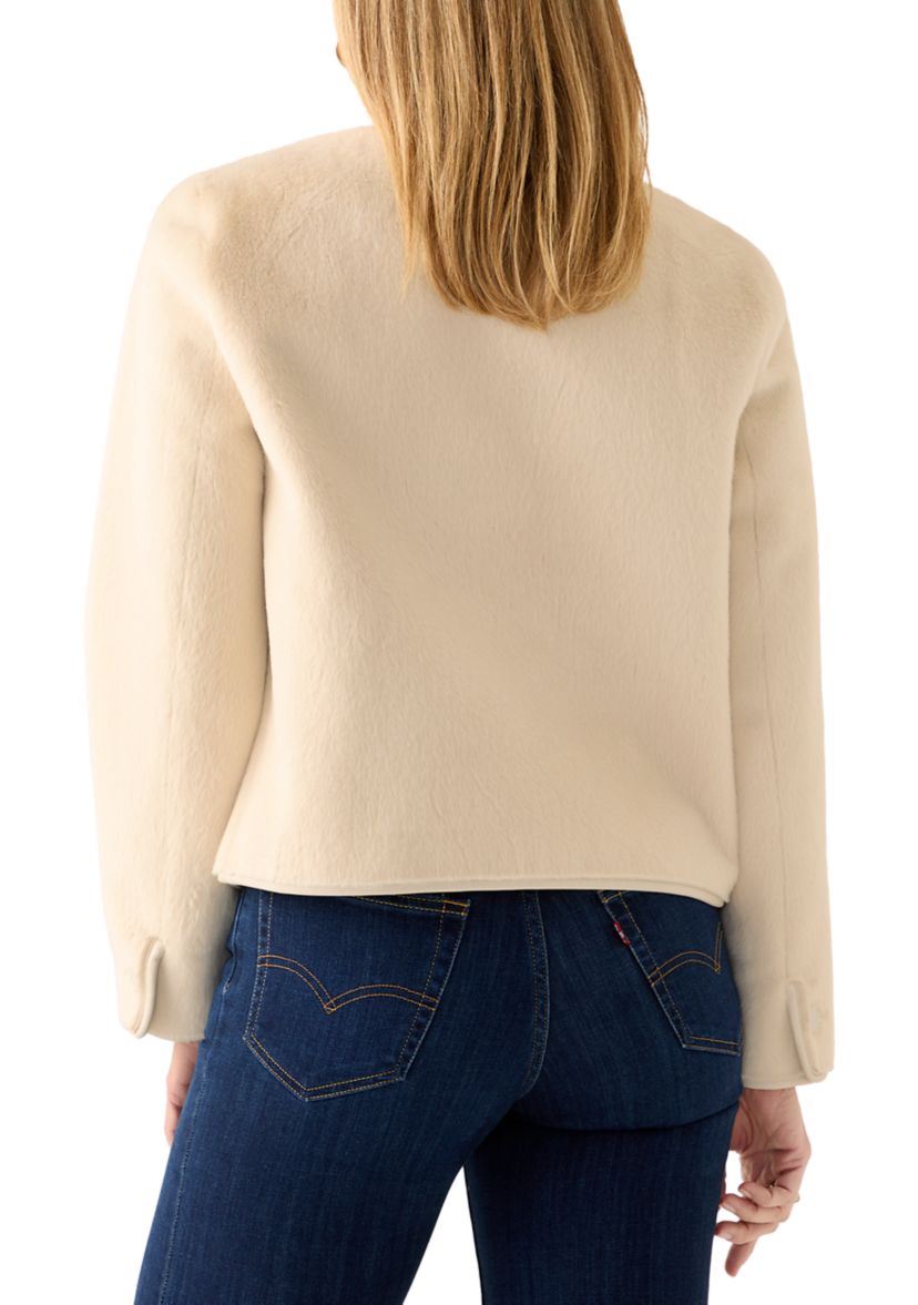 Womens Button Front Faux Fur Jacket