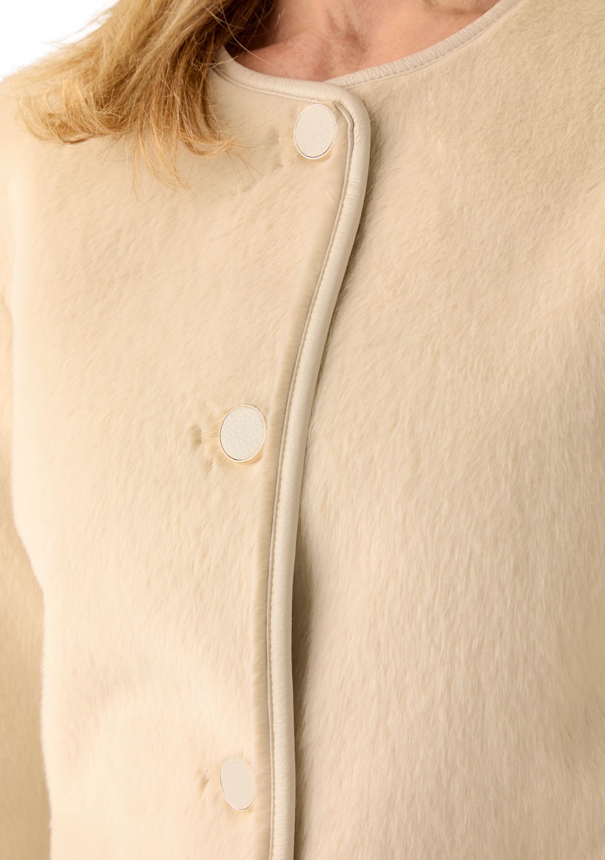 Womens Button Front Faux Fur Jacket