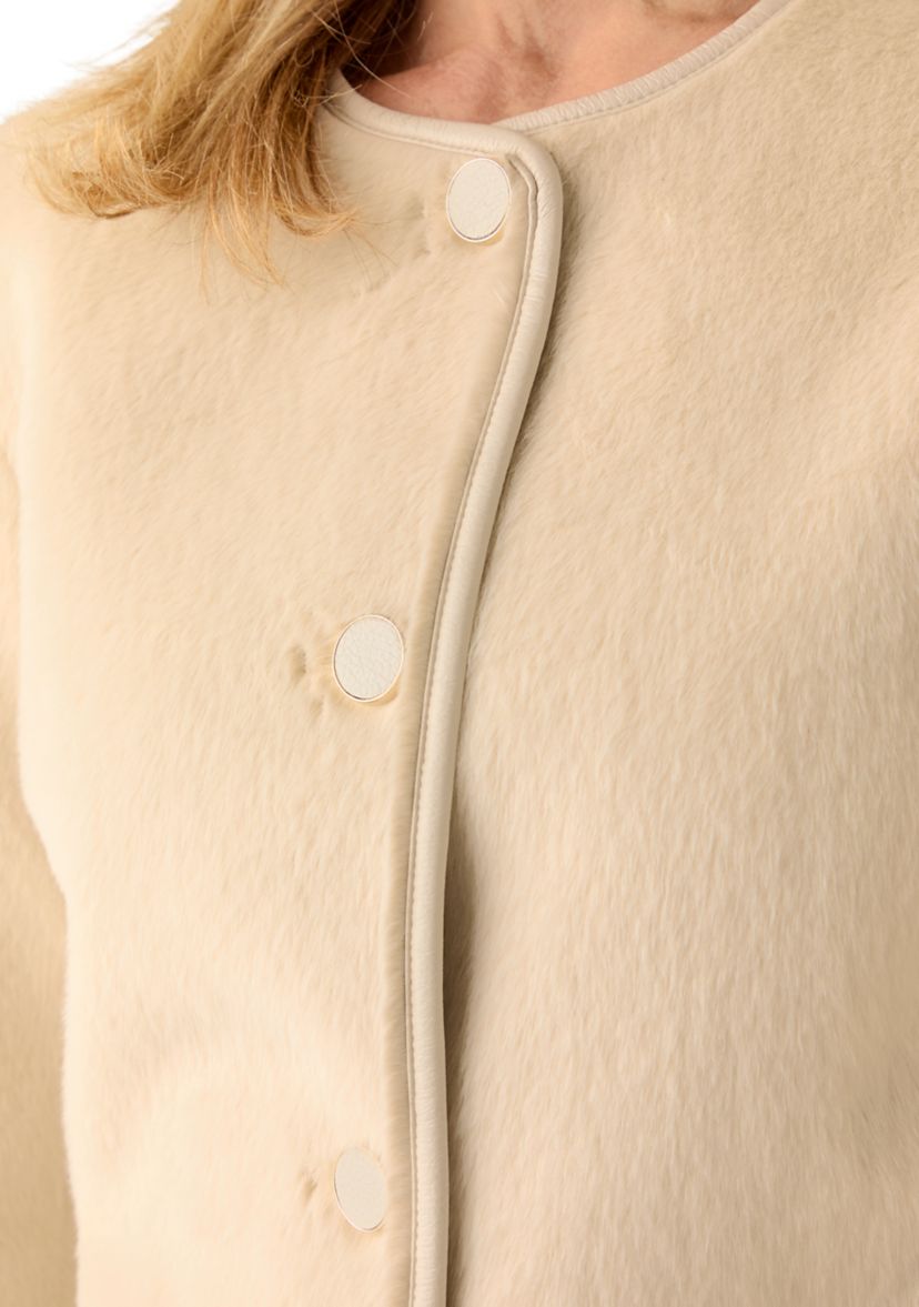 Womens Button Front Faux Fur Jacket