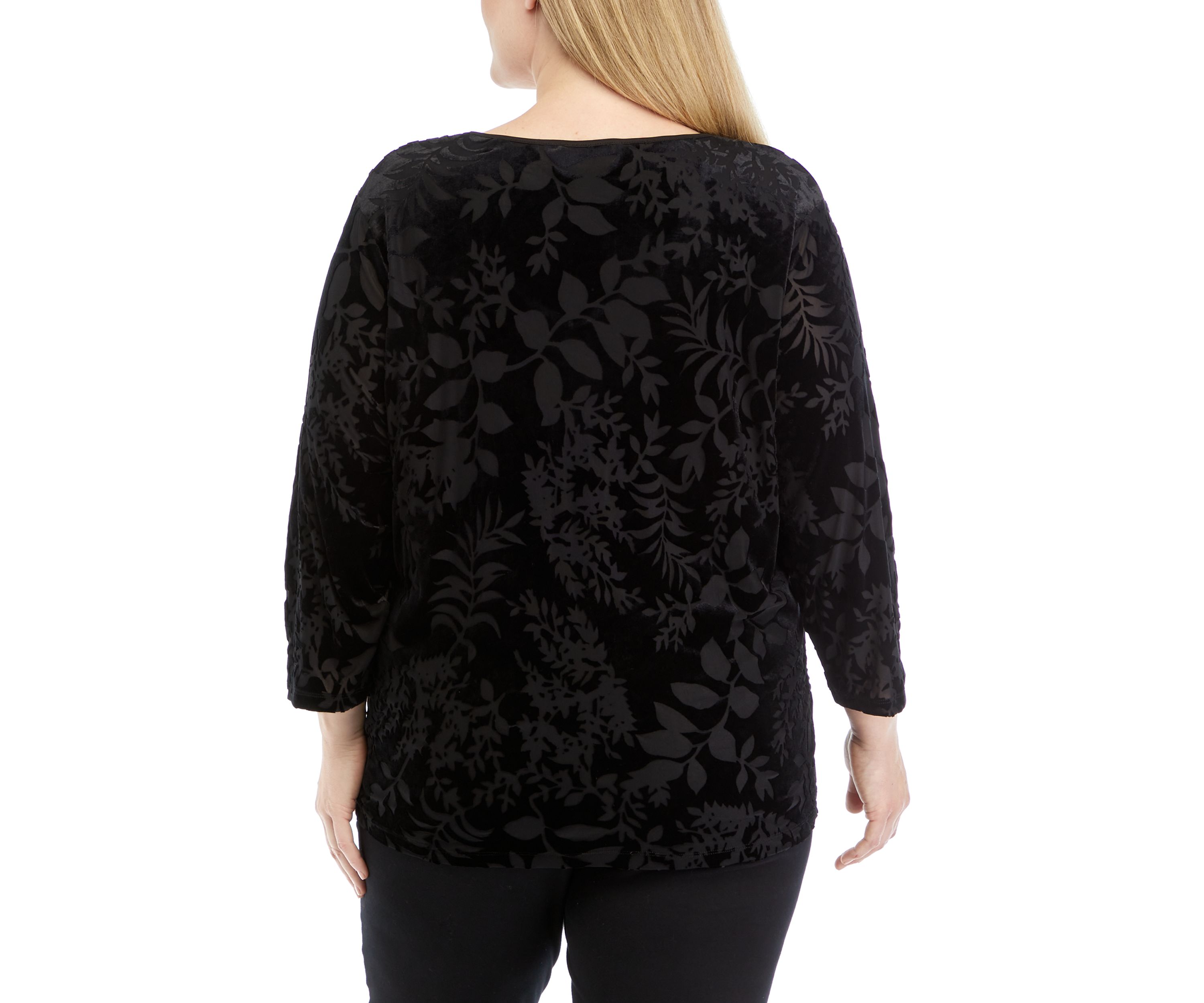 Plus Size 3/4 Sleeve Velvet Burnout Top