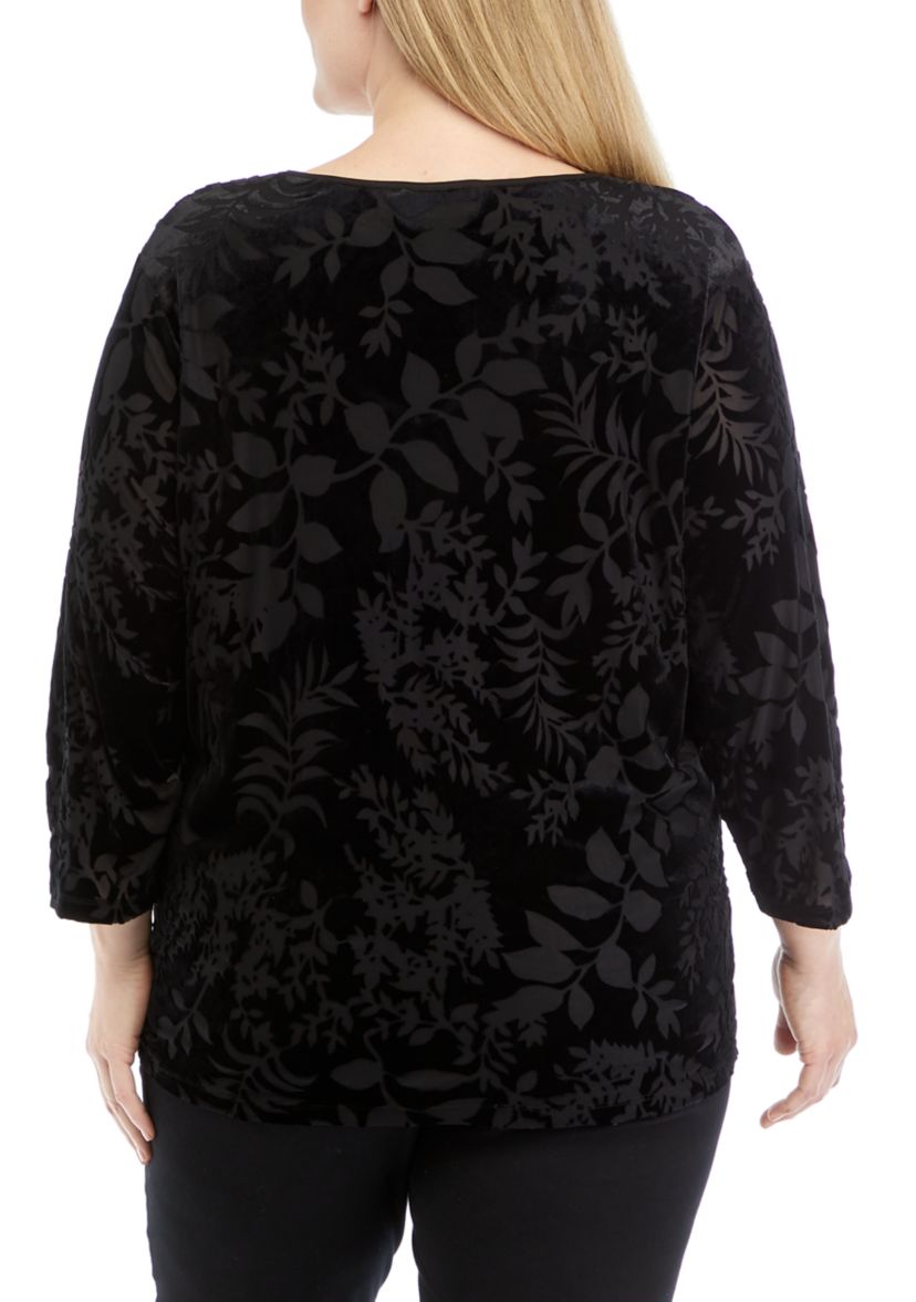 Plus Size 3/4 Sleeve Velvet Burnout Top