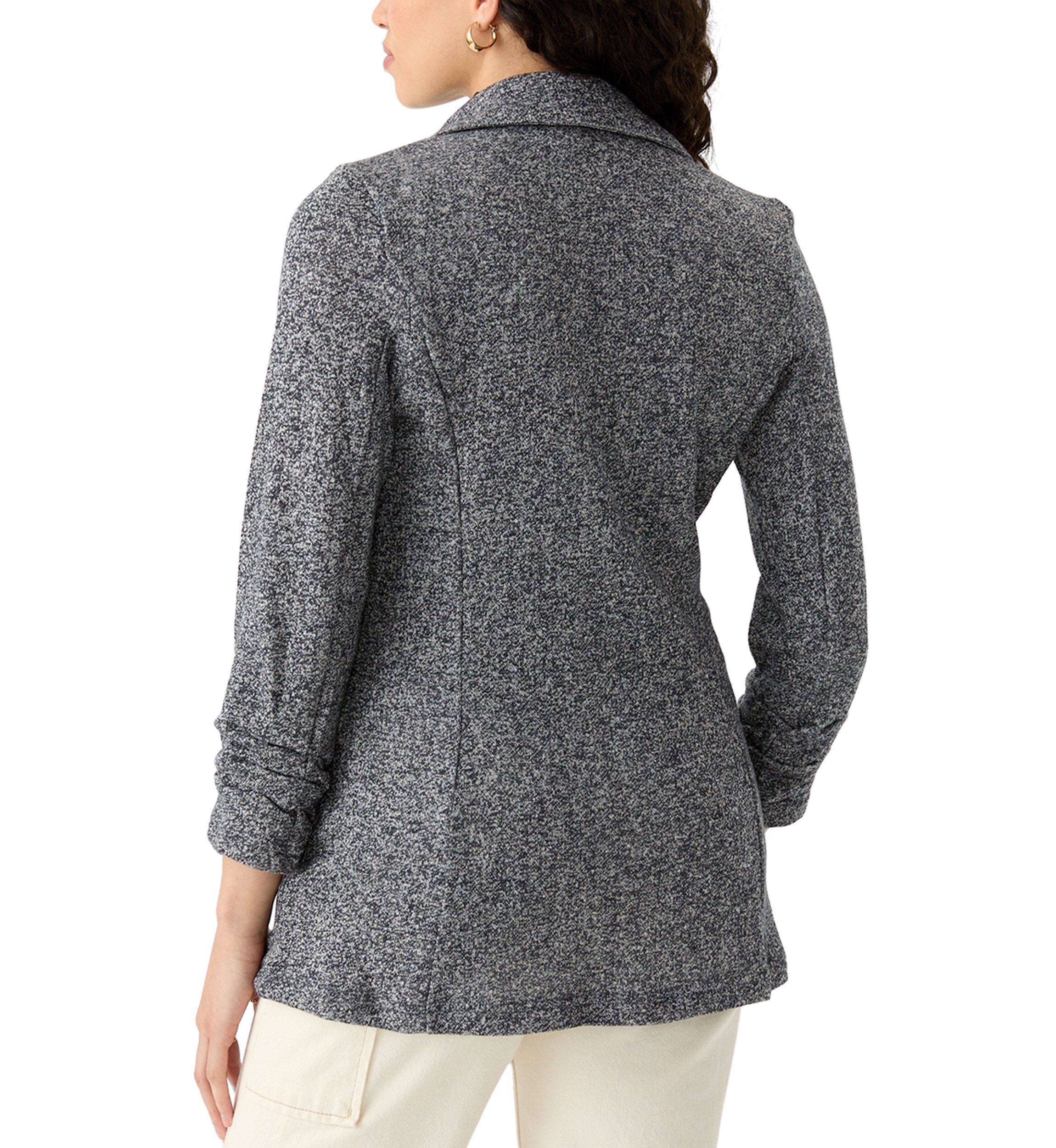 Petite 3/4 Ruched Sleeve Notch Collar One Button French Terry Jacket