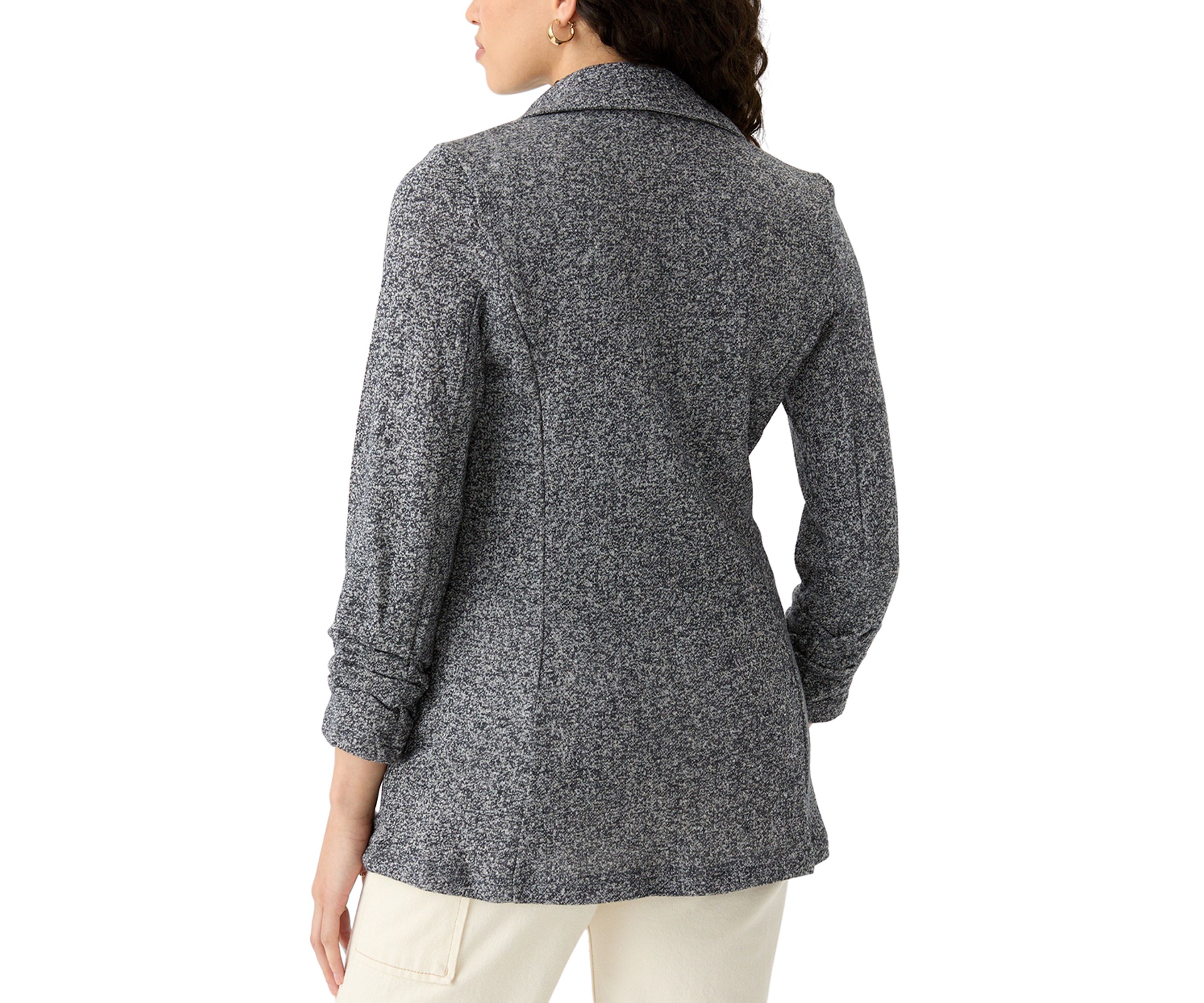 Petite 3/4 Ruched Sleeve Notch Collar One Button French Terry Jacket