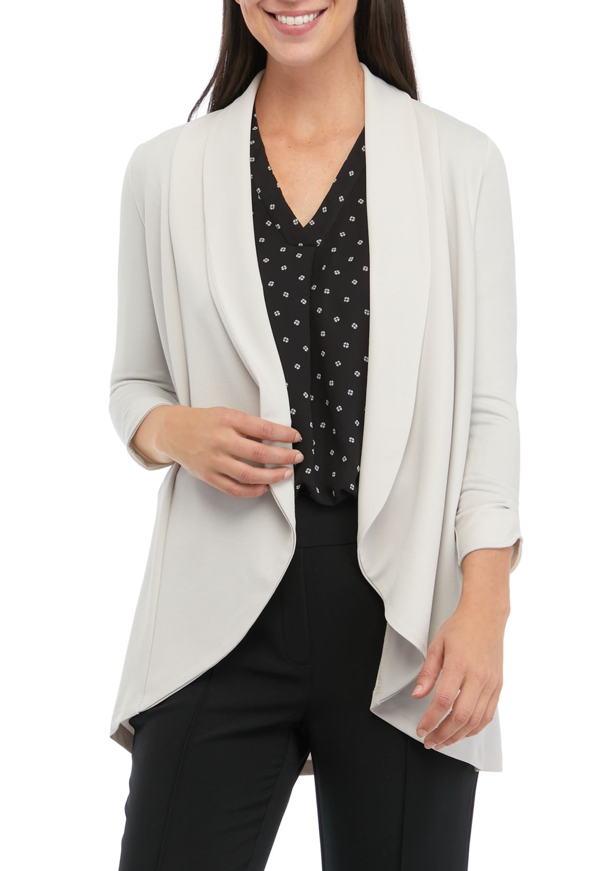 Womens 3/4 Sleeve Shawl Collar Crepe Jacket