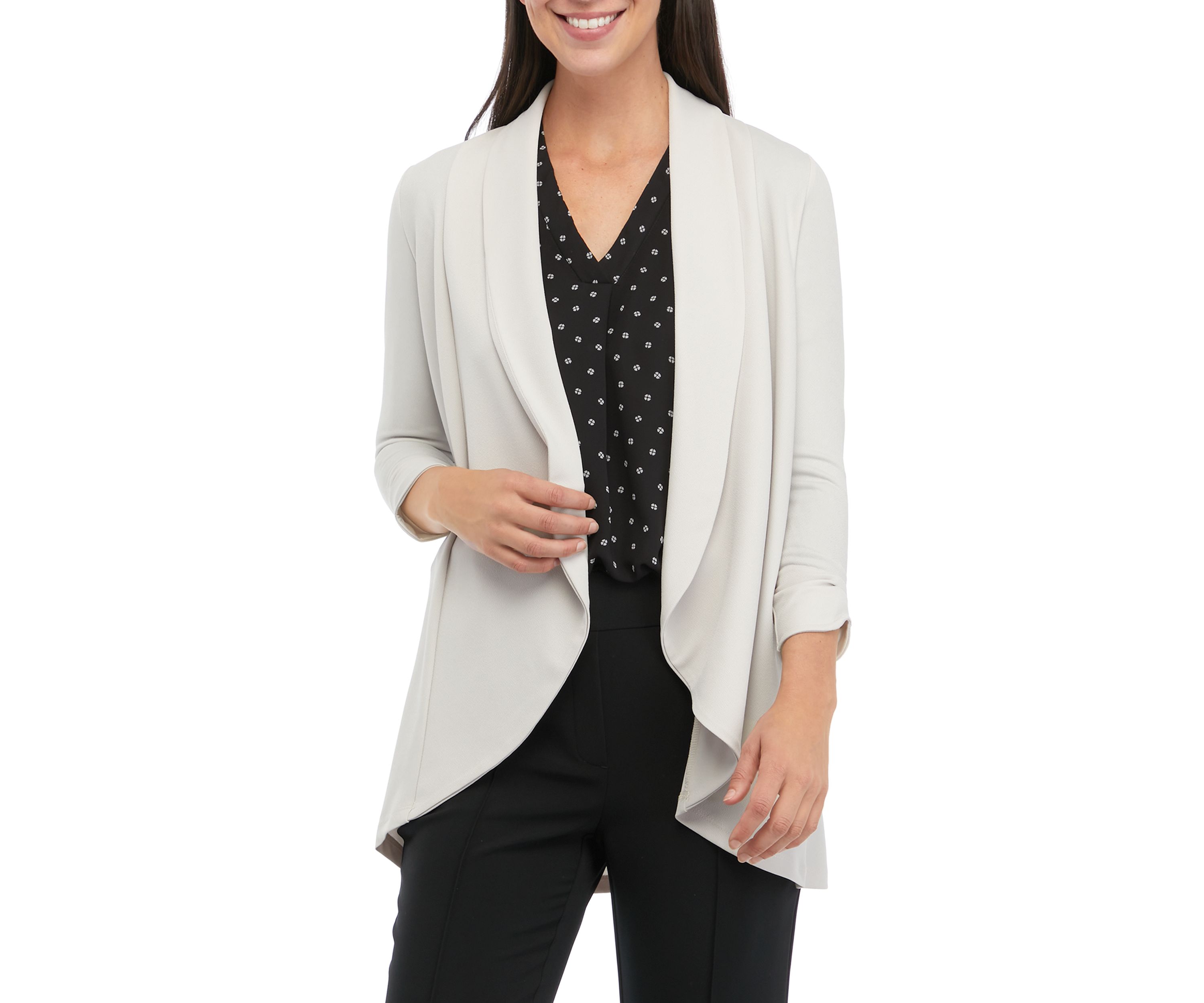Womens 3/4 Sleeve Shawl Collar Crepe Jacket