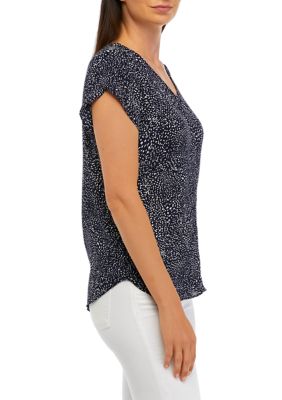 Women's Printed Blouse with Covered Buttons