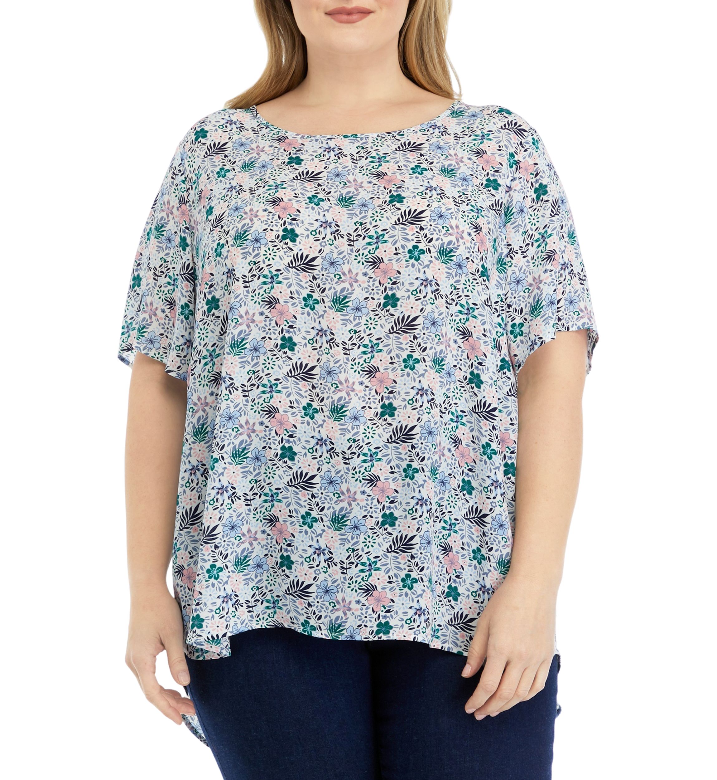 Plus Size Elbow Sleeve Top with Pleated Back 