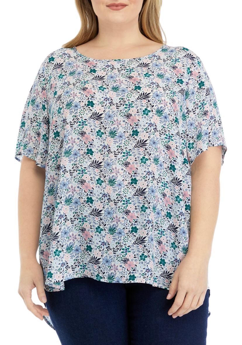 Plus Size Elbow Sleeve Top with Pleated Back 