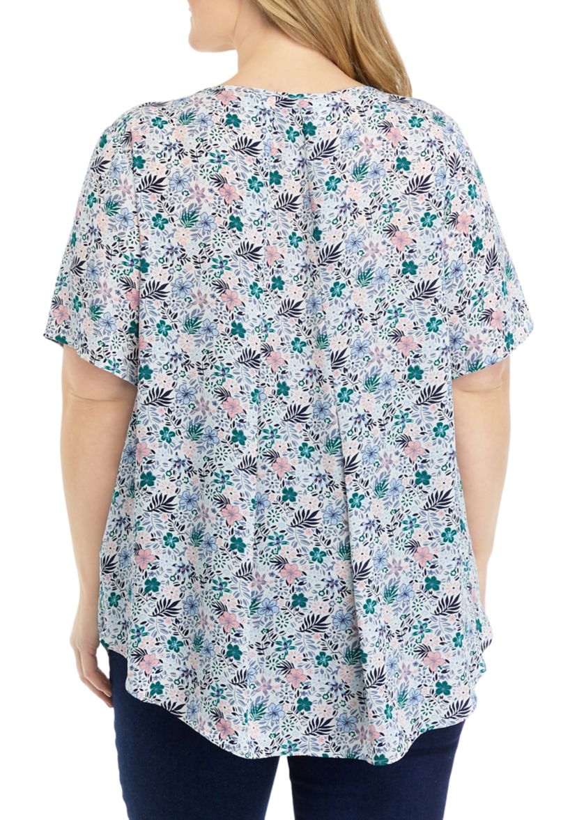 Plus Size Elbow Sleeve Top with Pleated Back 