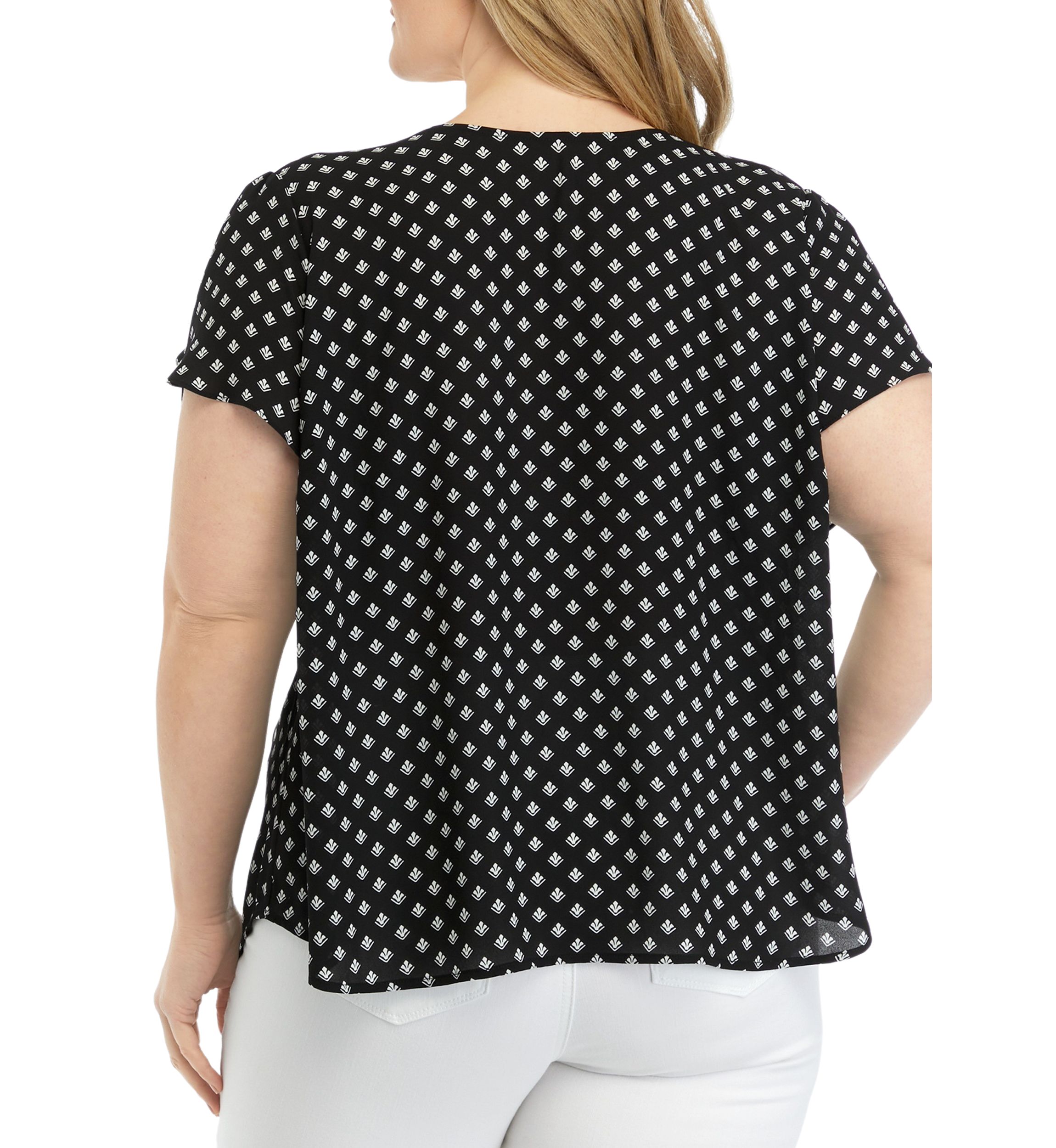 Plus Size Ruffle Sleeve Button Down Back Panel Blouse