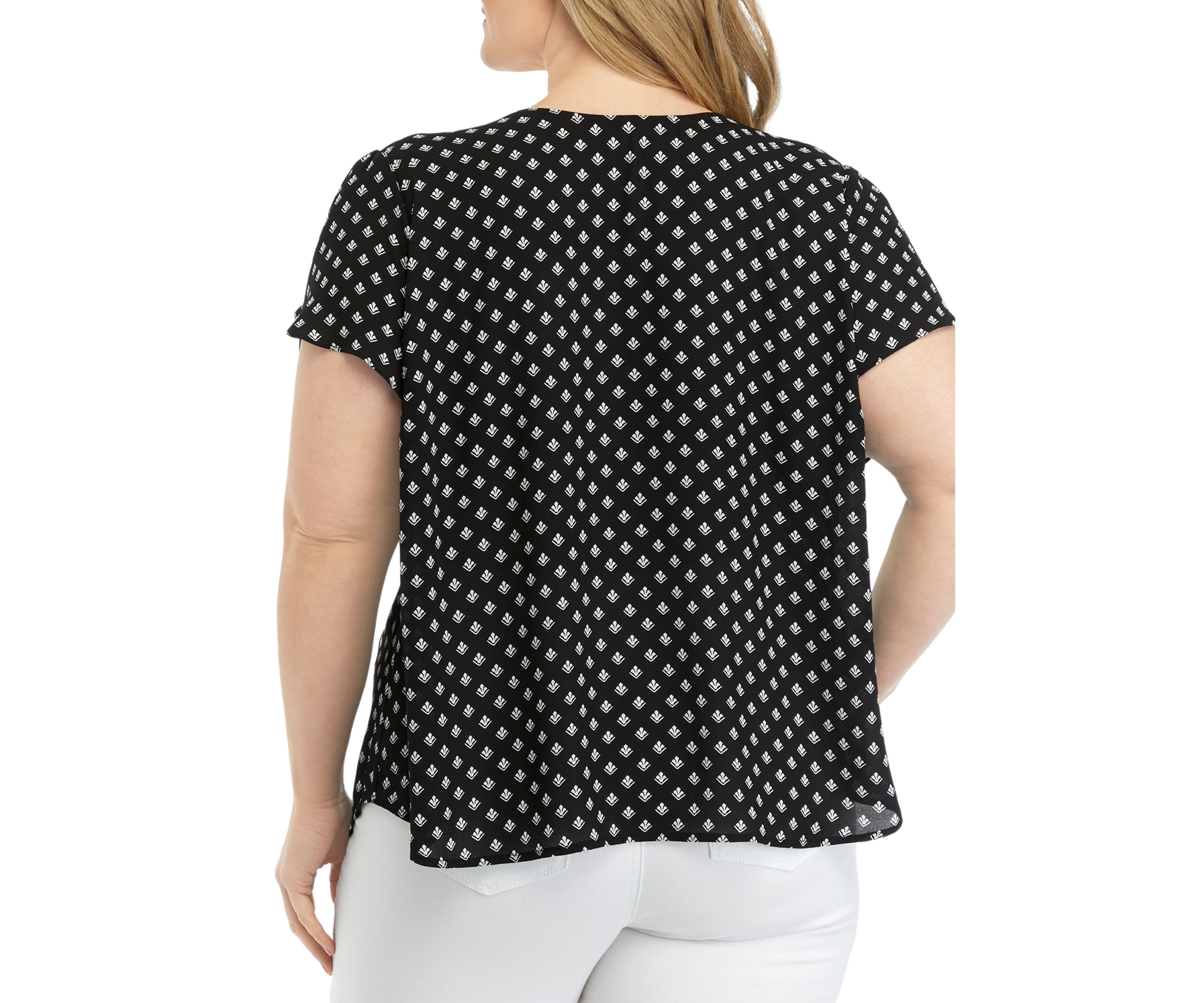 Plus Size Ruffle Sleeve Button Down Back Panel Blouse