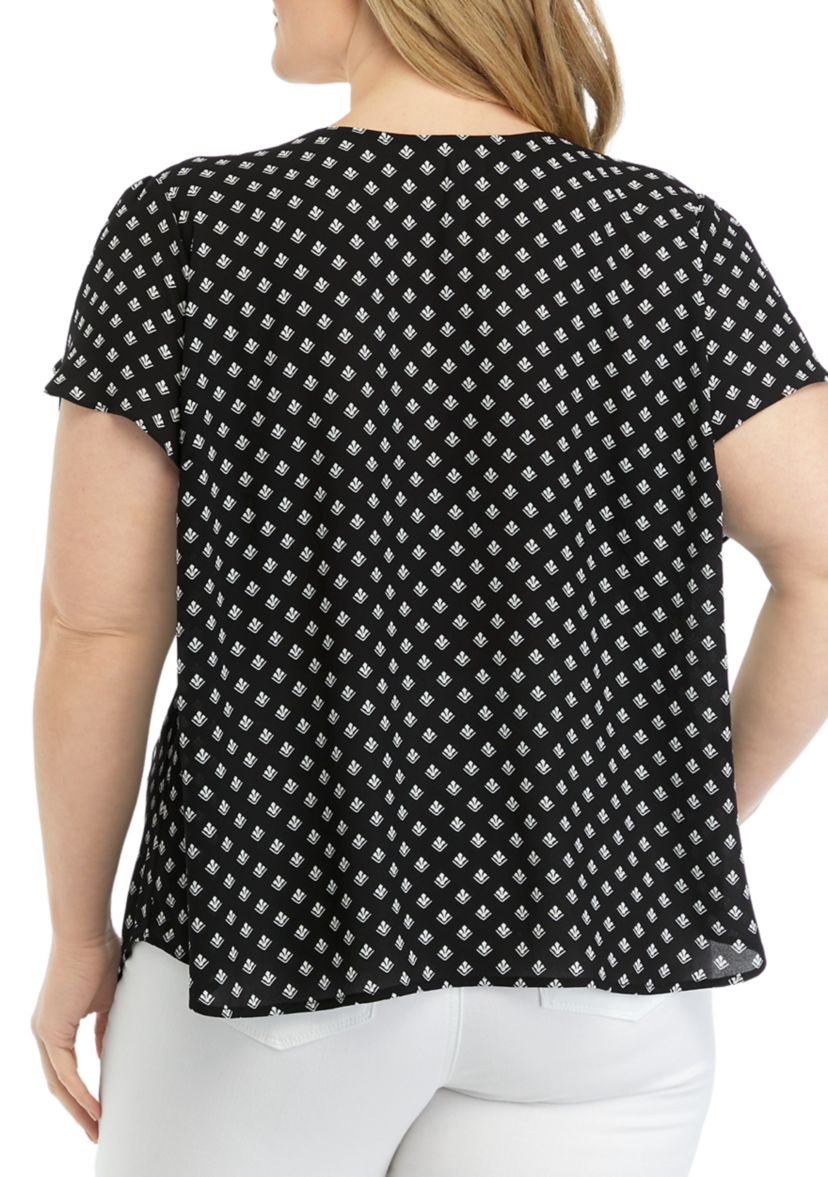Plus Size Ruffle Sleeve Button Down Back Panel Blouse