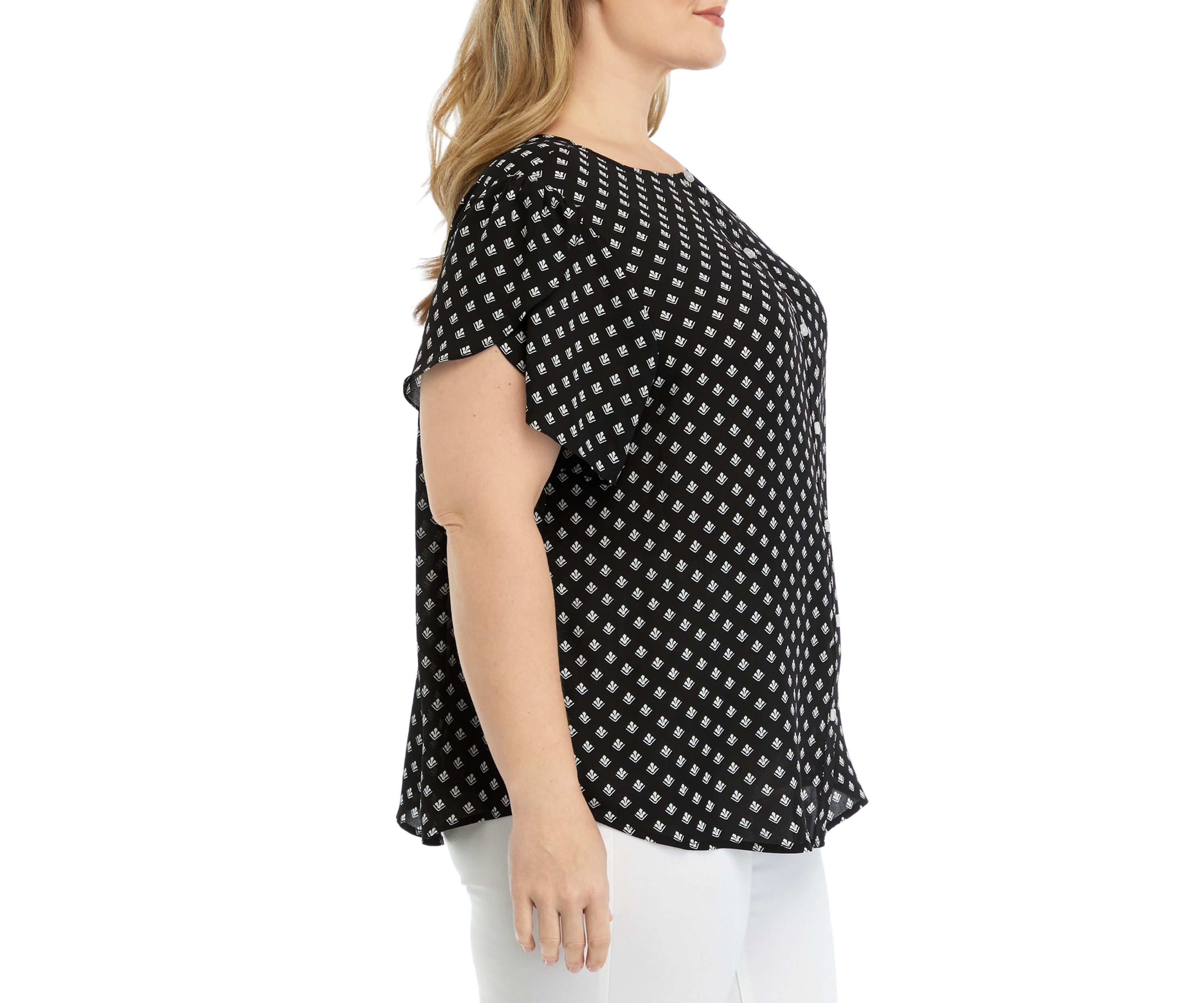 Plus Size Ruffle Sleeve Button Down Back Panel Blouse
